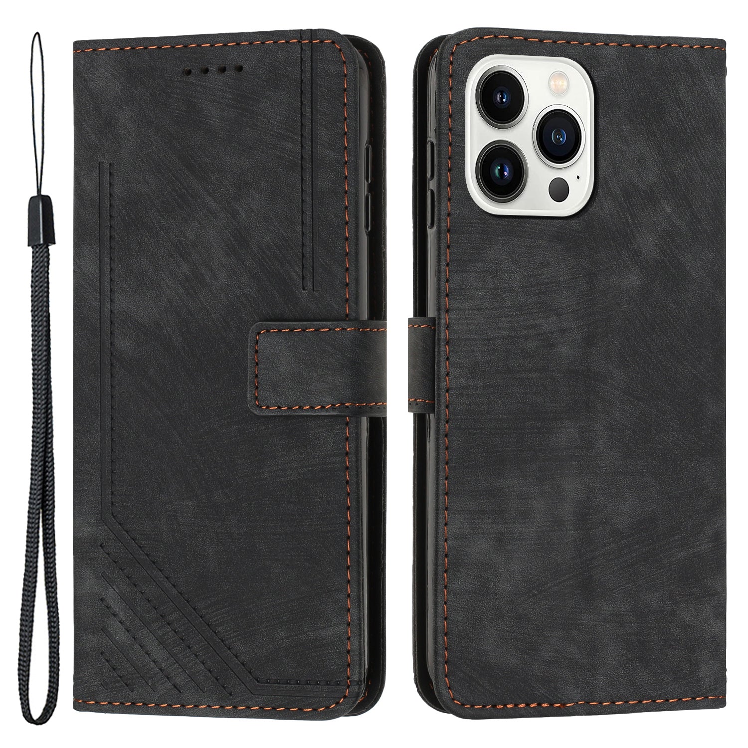 For iPhone 13 Pro Leather Stand Wallet Phone Case Skin-touch Lines Imprinted Phone Cover