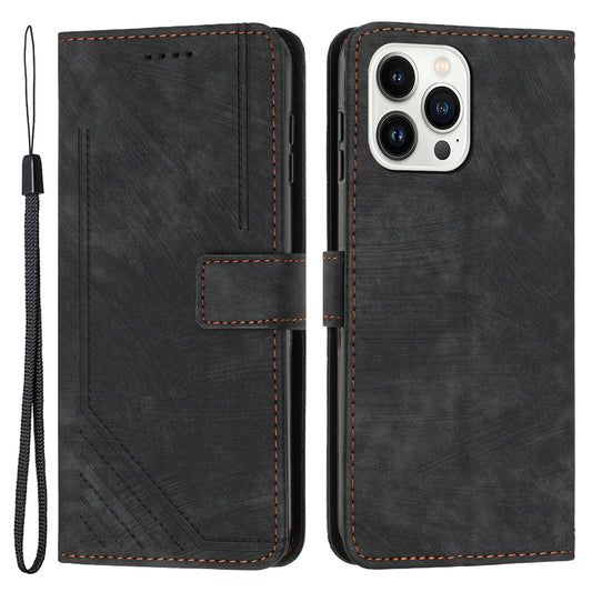 For iPhone 13 Pro Leather Stand Wallet Phone Case Skin-touch Lines Imprinted Phone Cover