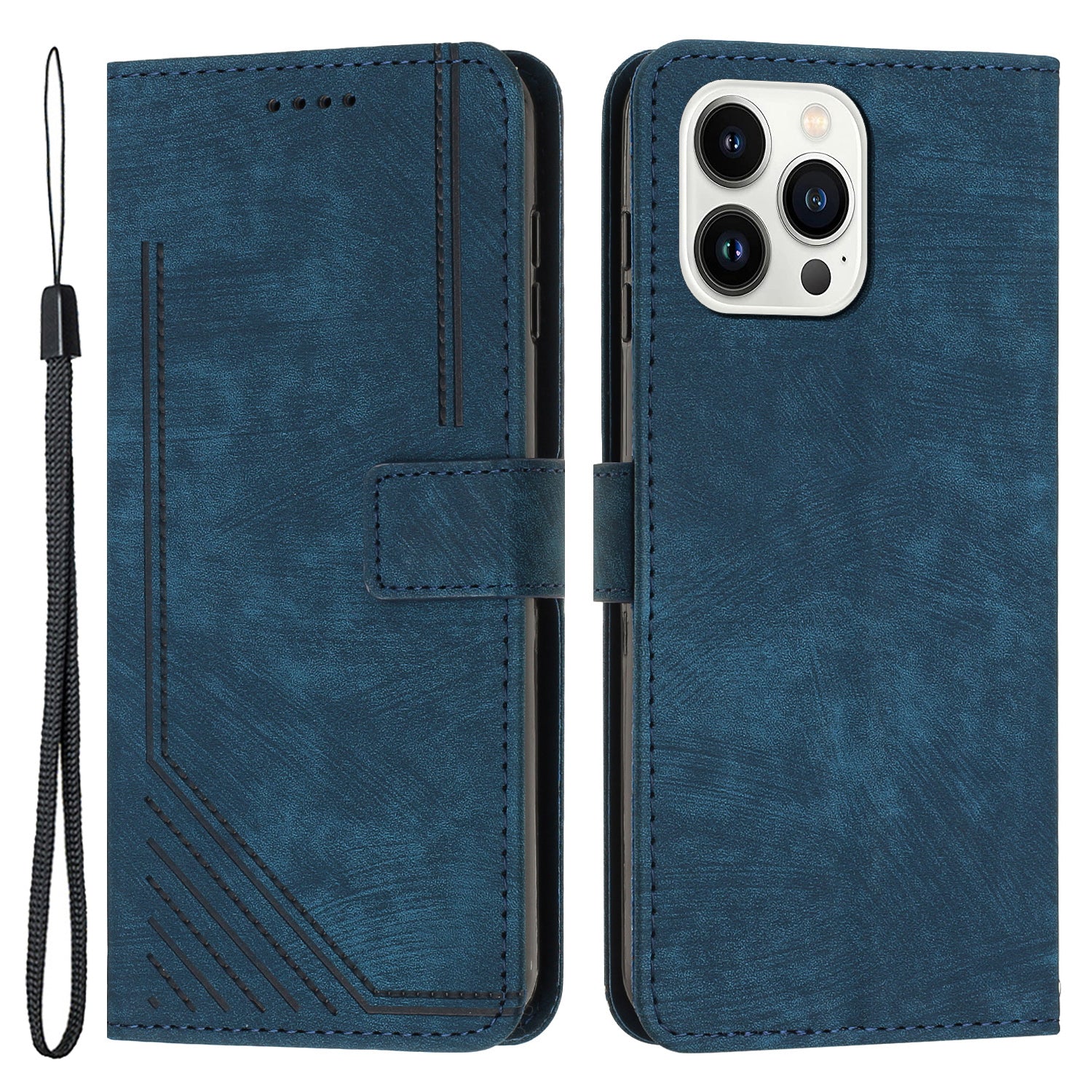 For iPhone 13 Pro Leather Stand Wallet Phone Case Skin-touch Lines Imprinted Phone Cover