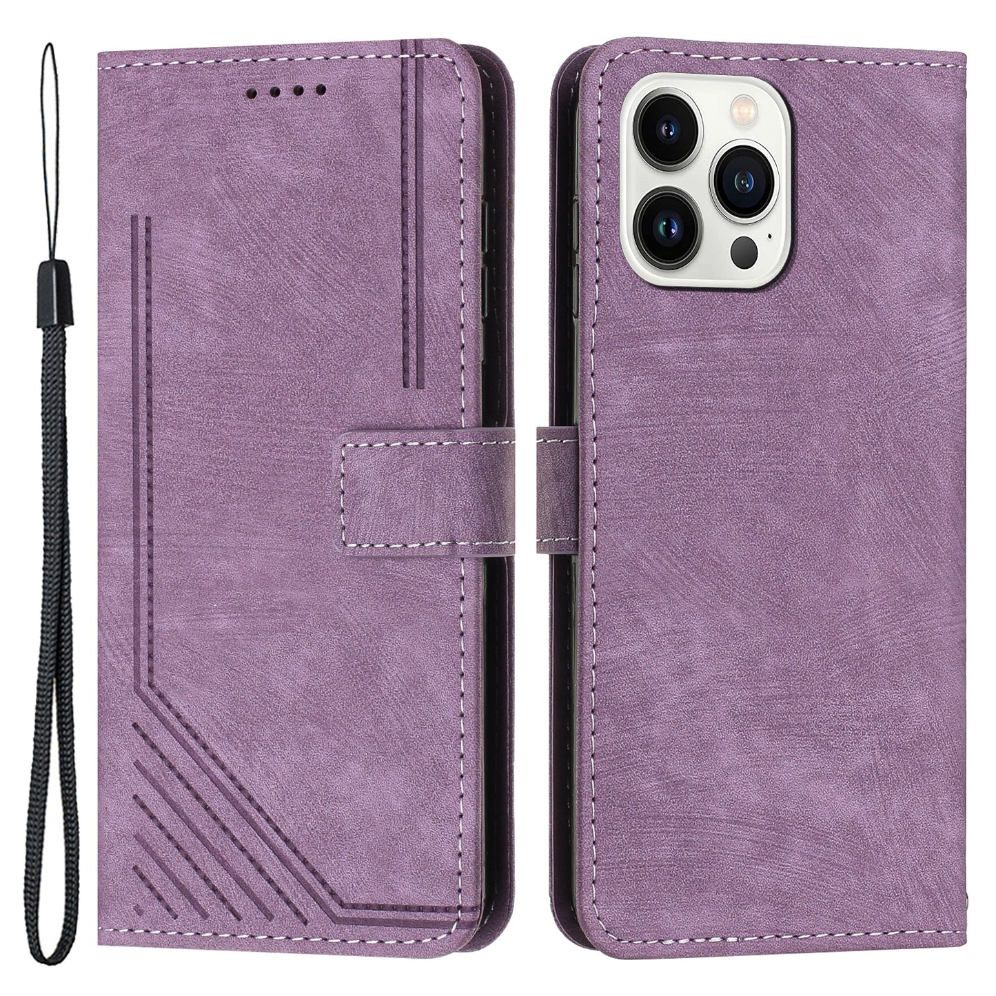 For iPhone 13 Pro Leather Stand Wallet Phone Case Skin-touch Lines Imprinted Phone Cover