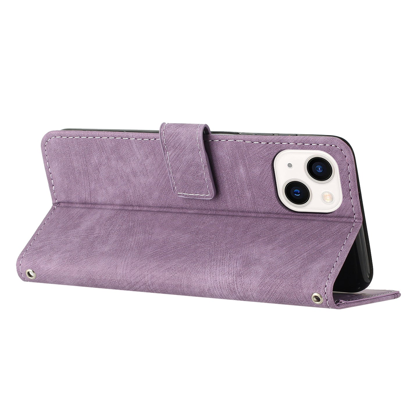 For iPhone 13 mini Stand Wallet PU Leather Phone Case Skin-touch Lines Imprinted Cover