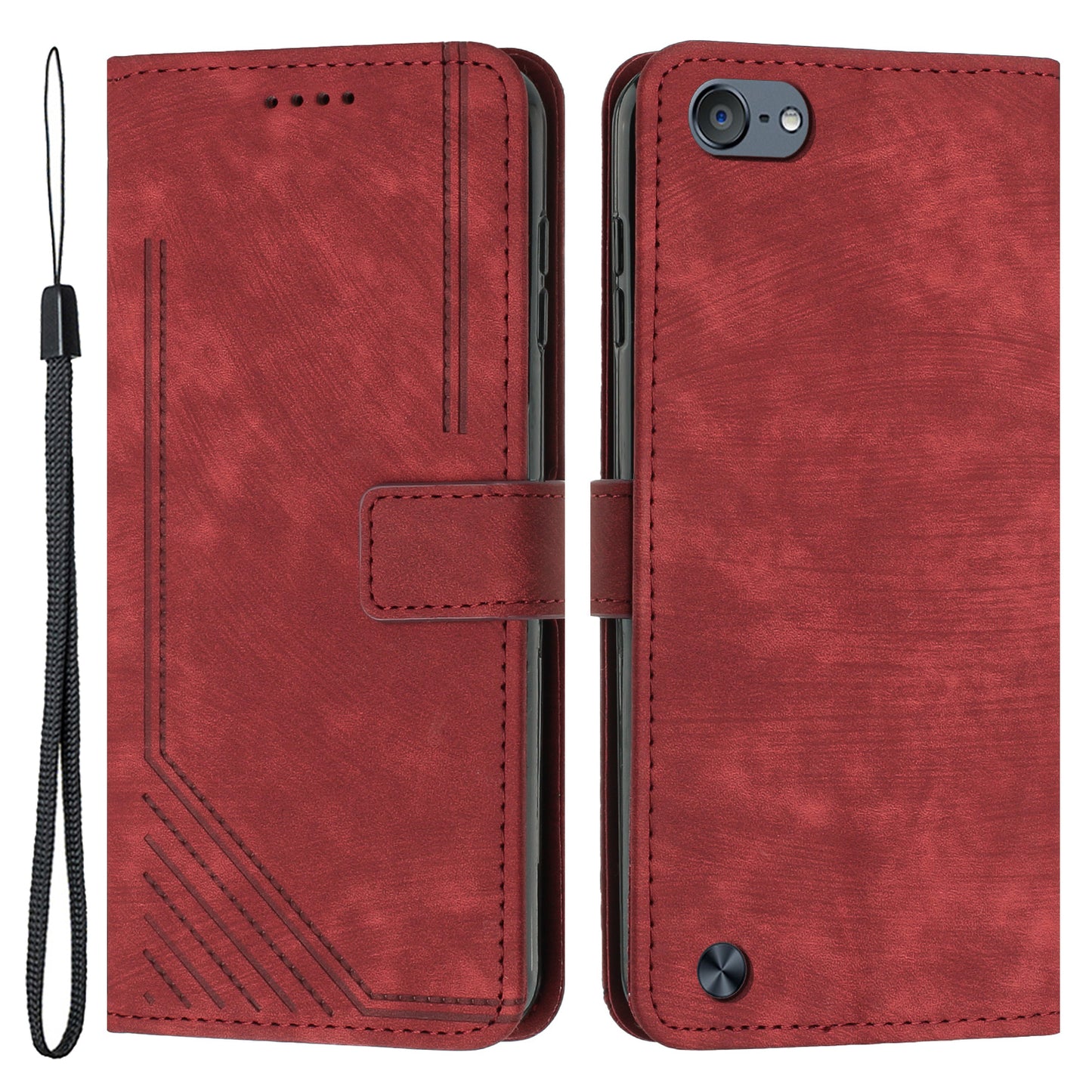 For iPod Touch 5 / 6 / (2019) Phone Case PU Leather Stand Wallet Skin-touch Lines Imprinted Cover