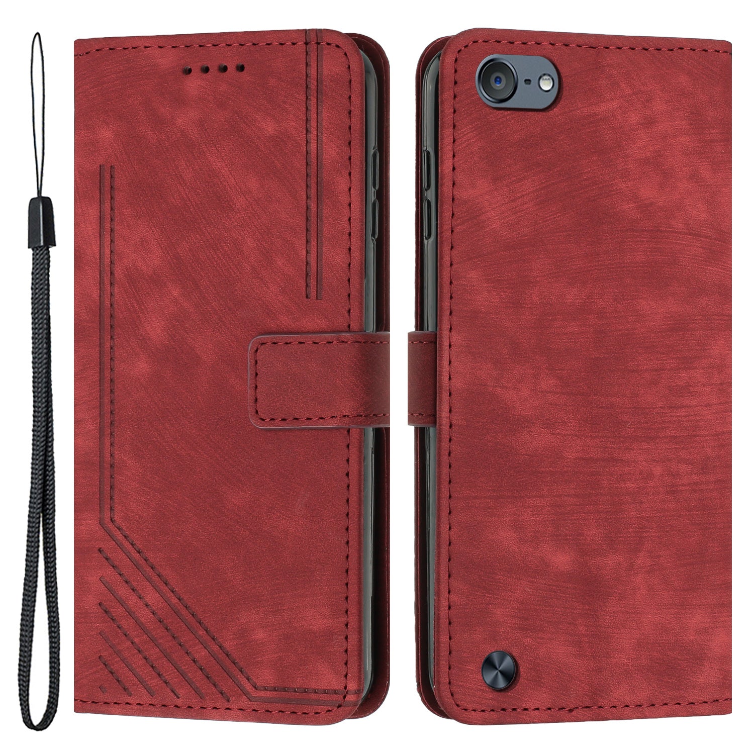 For iPod Touch 5 / 6 / (2019) Phone Case PU Leather Stand Wallet Skin-touch Lines Imprinted Cover