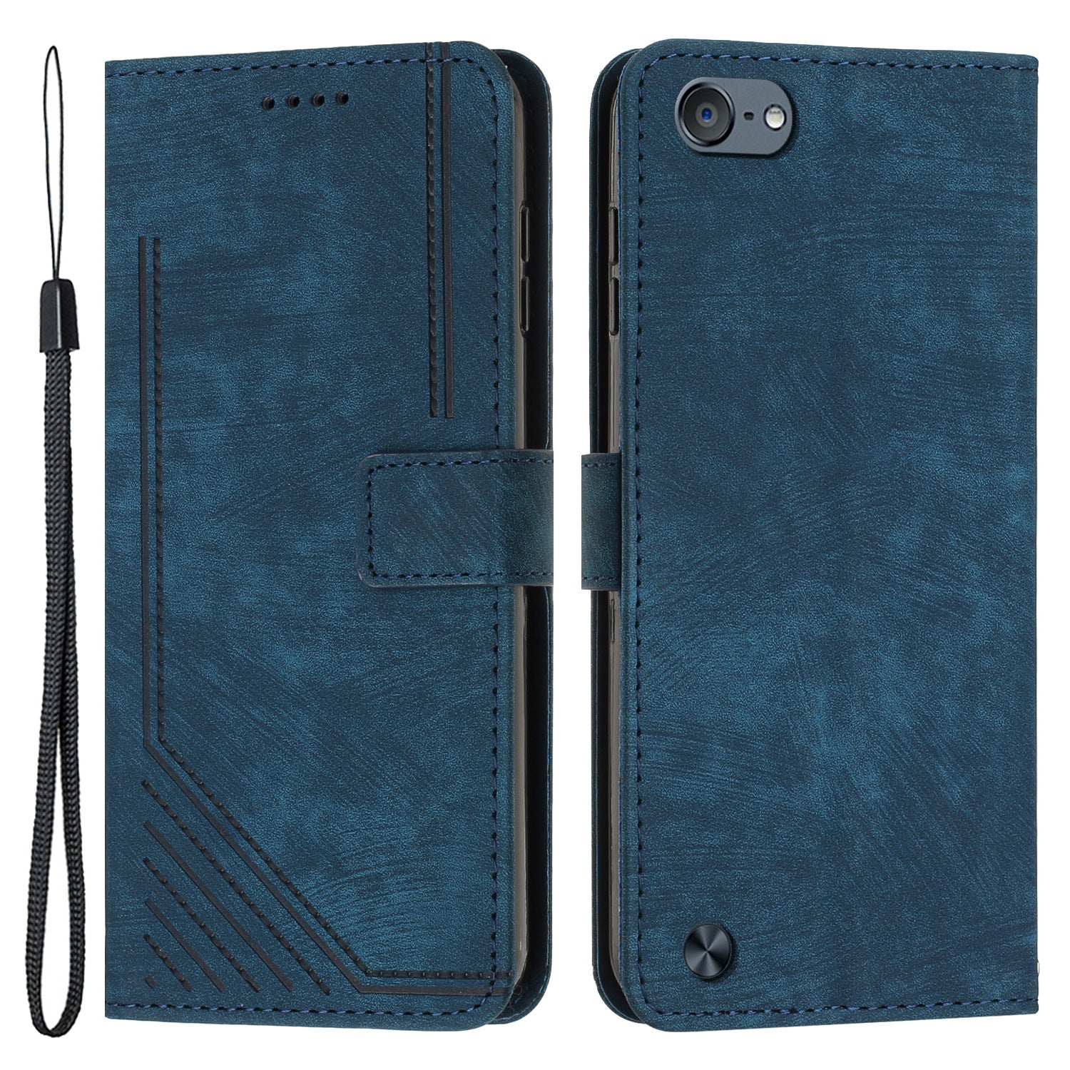 For iPod Touch 5 / 6 / (2019) Phone Case PU Leather Stand Wallet Skin-touch Lines Imprinted Cover