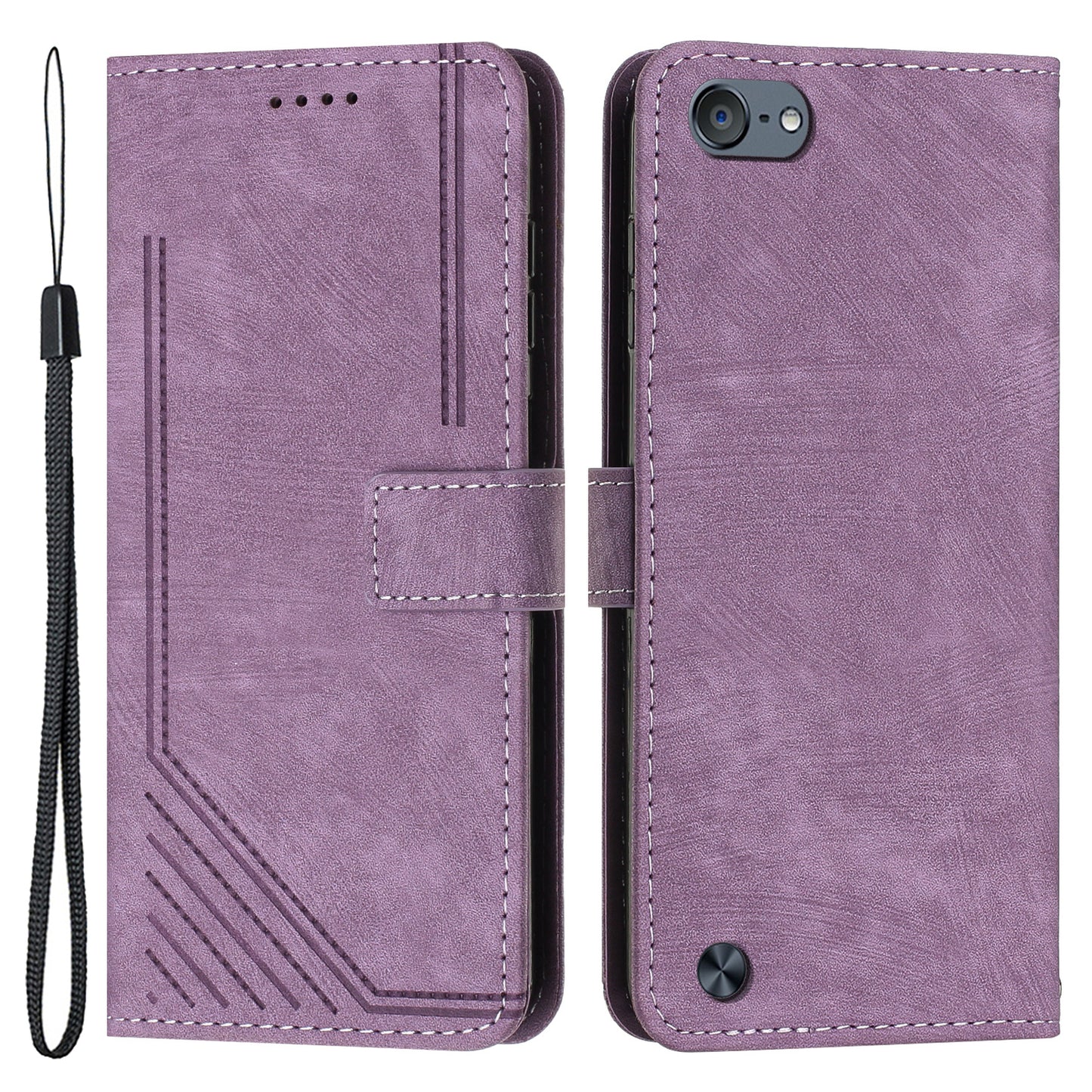 For iPod Touch 5 / 6 / (2019) Phone Case PU Leather Stand Wallet Skin-touch Lines Imprinted Cover