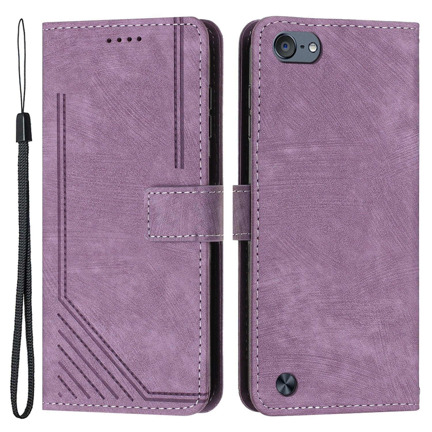 For iPod Touch 5 / 6 / (2019) Phone Case PU Leather Stand Wallet Skin-touch Lines Imprinted Cover