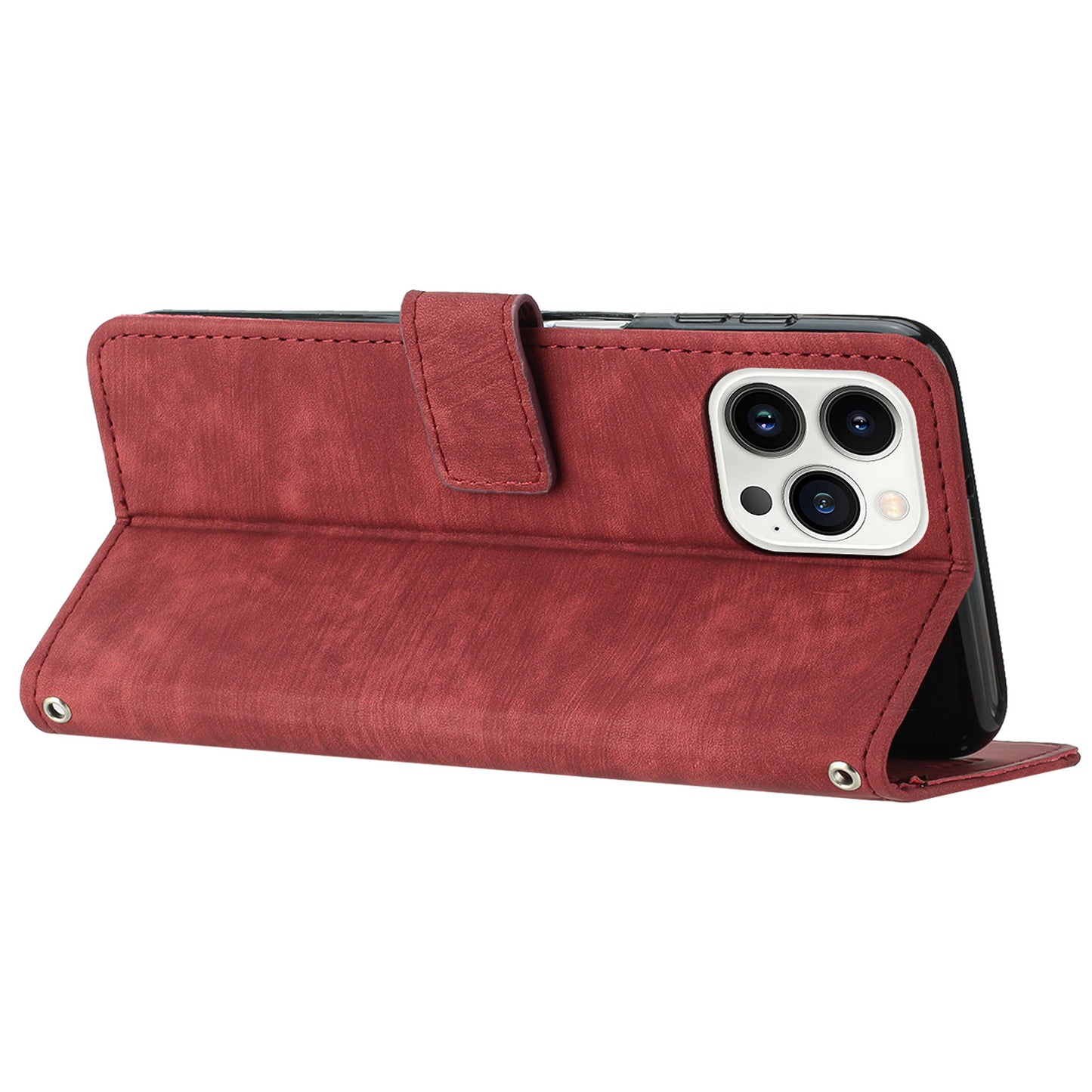 For iPhone 13 Pro 6.1 inch PU Leather Skin-touch Phone Case Lines Imprinted Wallet Stand Flip Cover