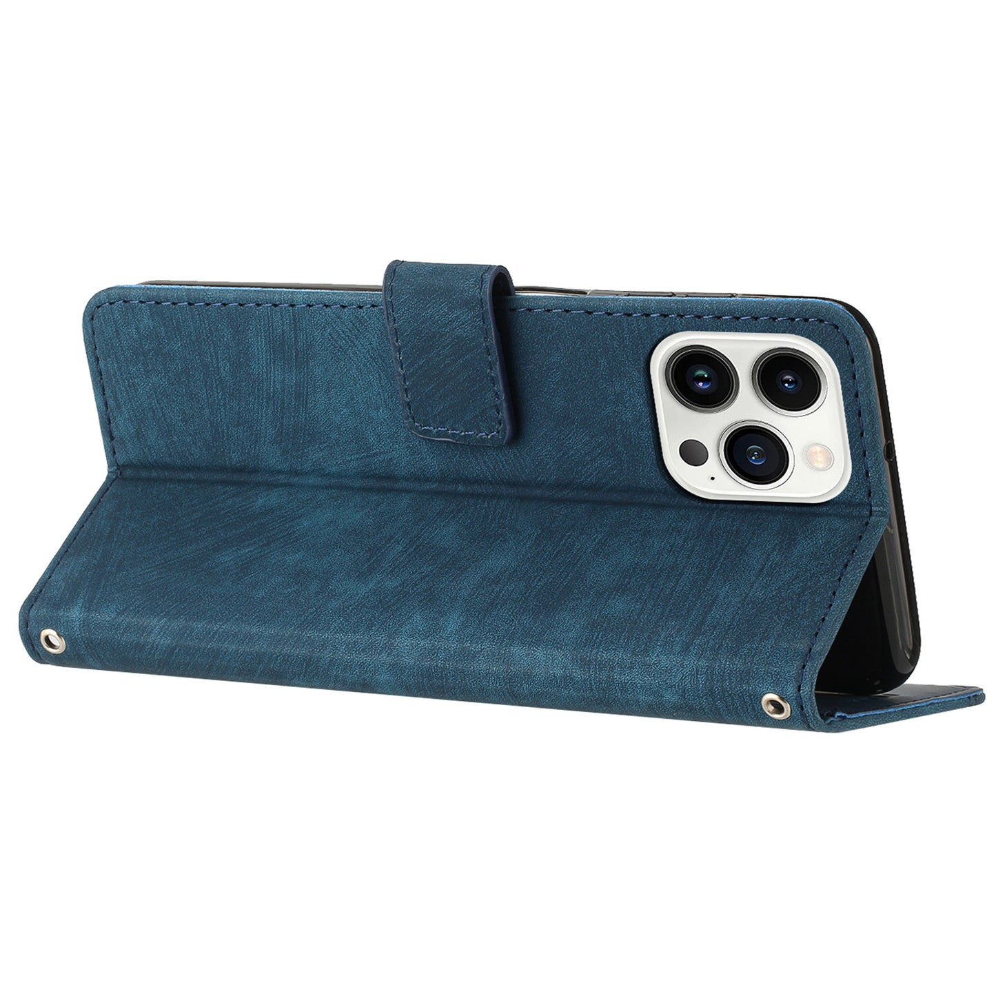 For iPhone 13 Pro 6.1 inch PU Leather Skin-touch Phone Case Lines Imprinted Wallet Stand Flip Cover