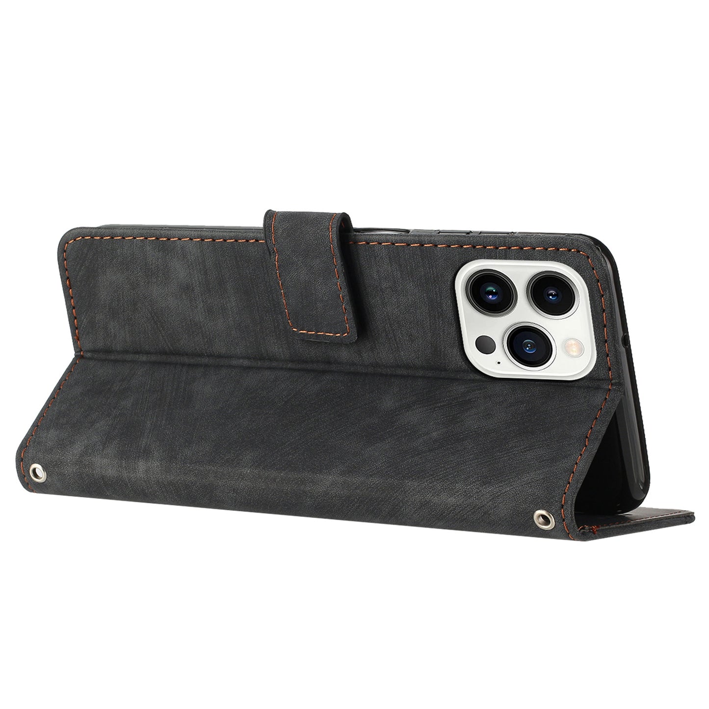 For iPhone 13 Pro 6.1 inch PU Leather Skin-touch Phone Case Lines Imprinted Wallet Stand Flip Cover