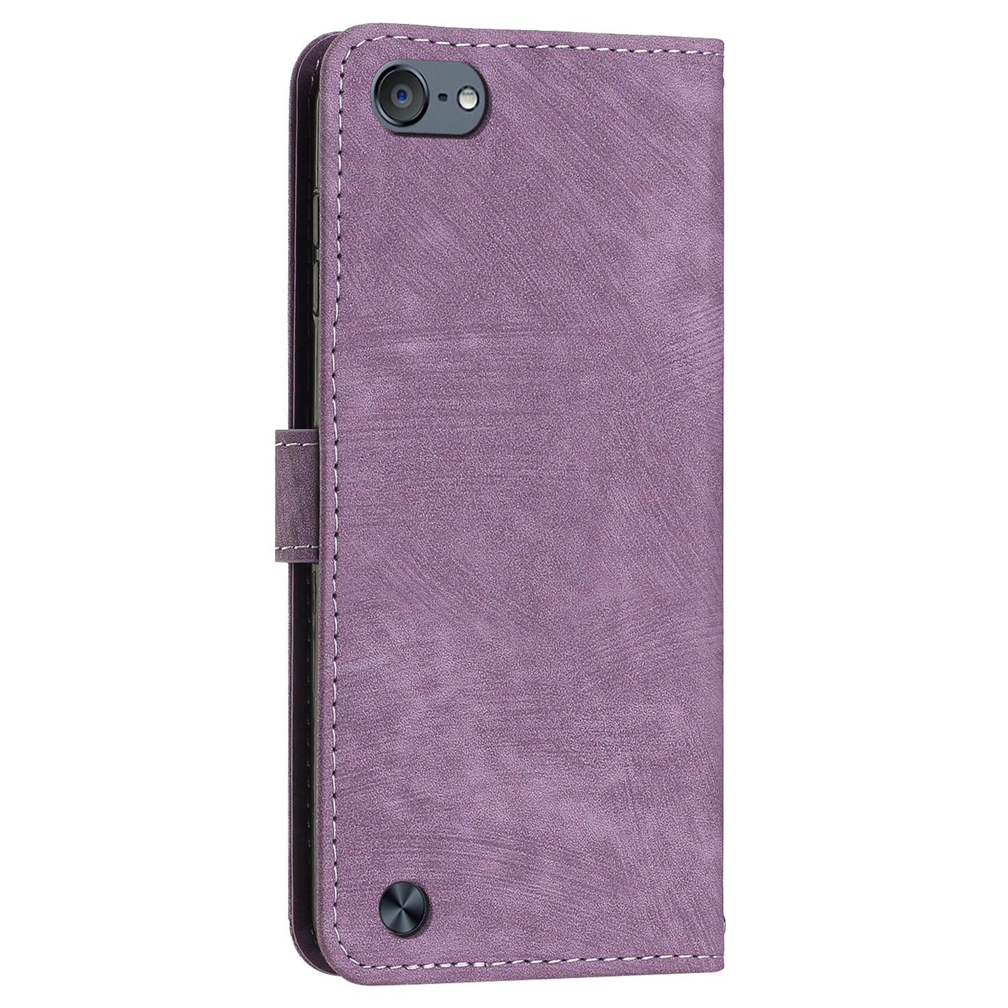 For iPod Touch (2019) / Touch 6 / Touch 5 Crossbody Wallet Case PU Leather Lines Imprinted Stand Phone Cover