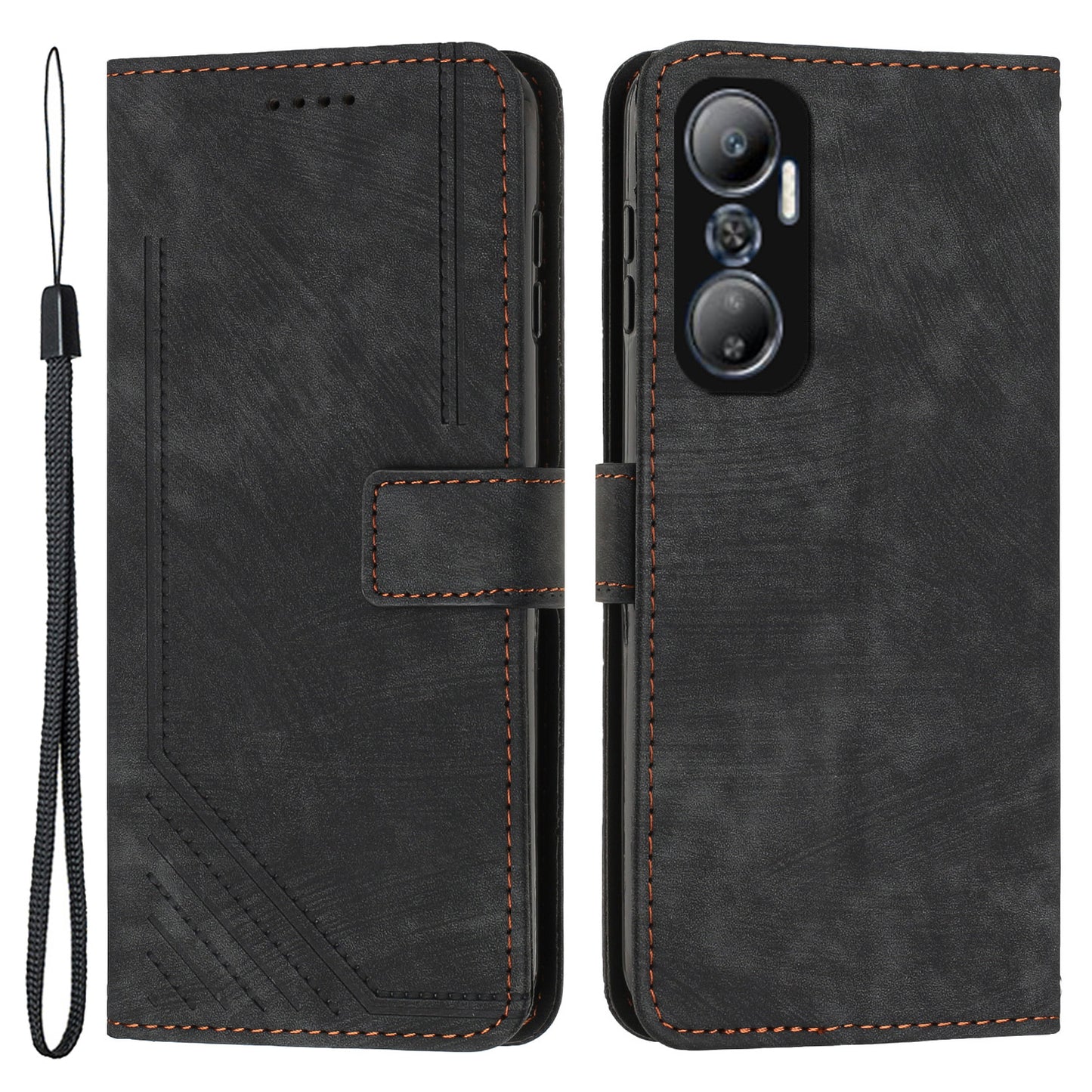 For Infinix Hot 20 4G Skin-touch Leather Phone Case Lines Imprinted Cover with Stand Wallet