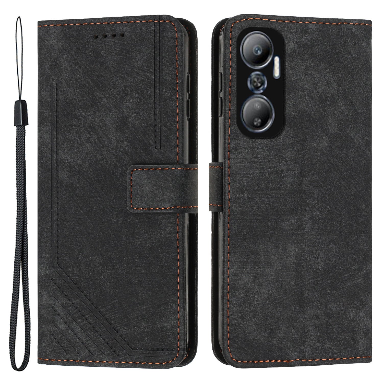 For Infinix Hot 20 4G Skin-touch Leather Phone Case Lines Imprinted Cover with Stand Wallet