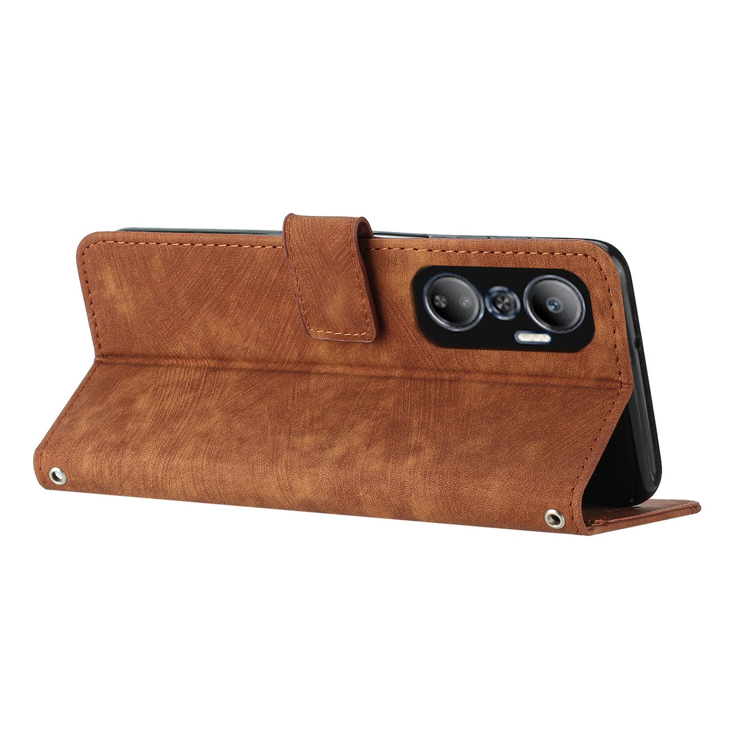 For Infinix Hot 20 4G Skin-touch Leather Phone Case Lines Imprinted Cover with Stand Wallet