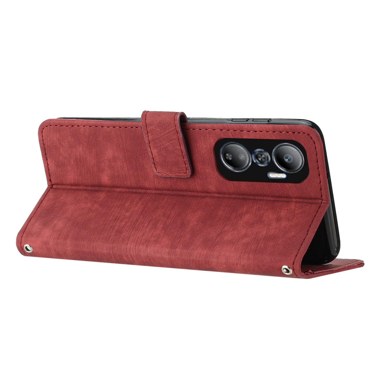 For Infinix Hot 20 4G Skin-touch Leather Phone Case Lines Imprinted Cover with Stand Wallet