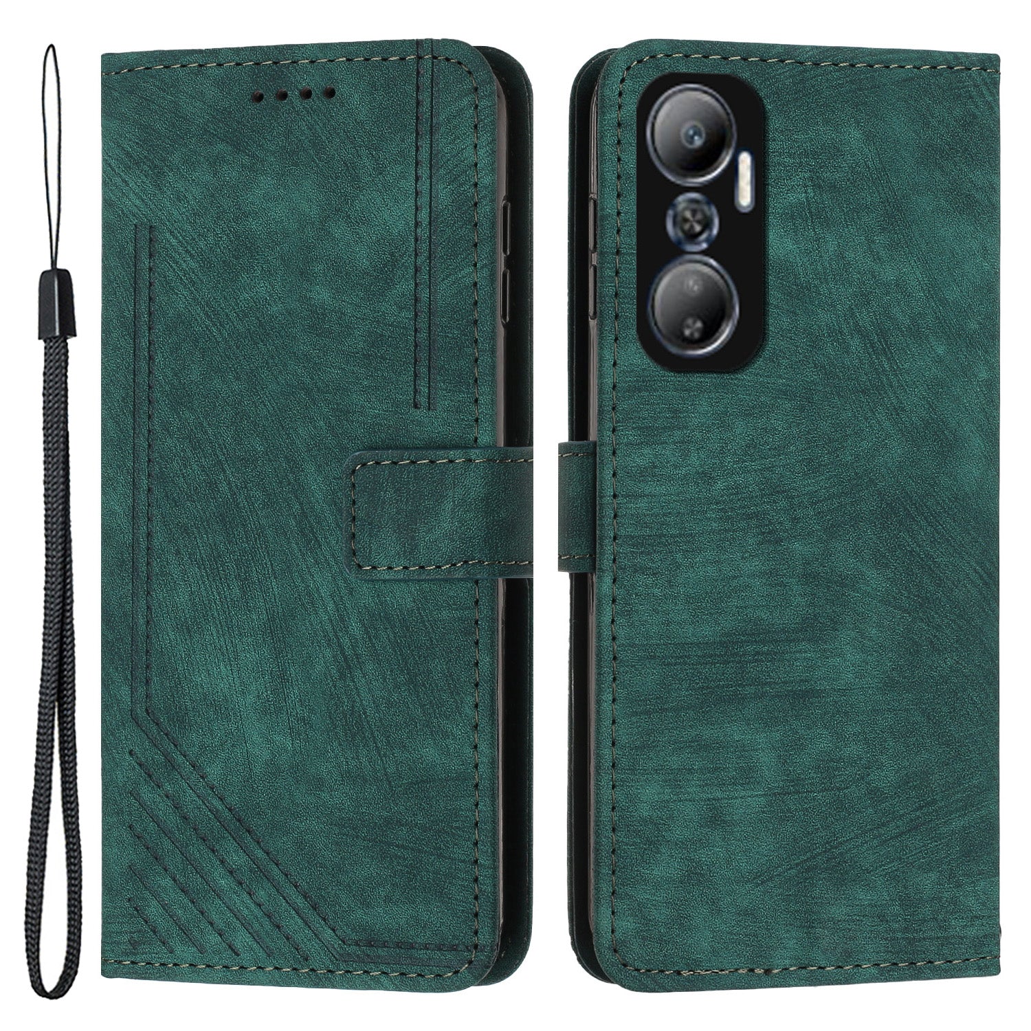 For Infinix Hot 20 4G Skin-touch Leather Phone Case Lines Imprinted Cover with Stand Wallet