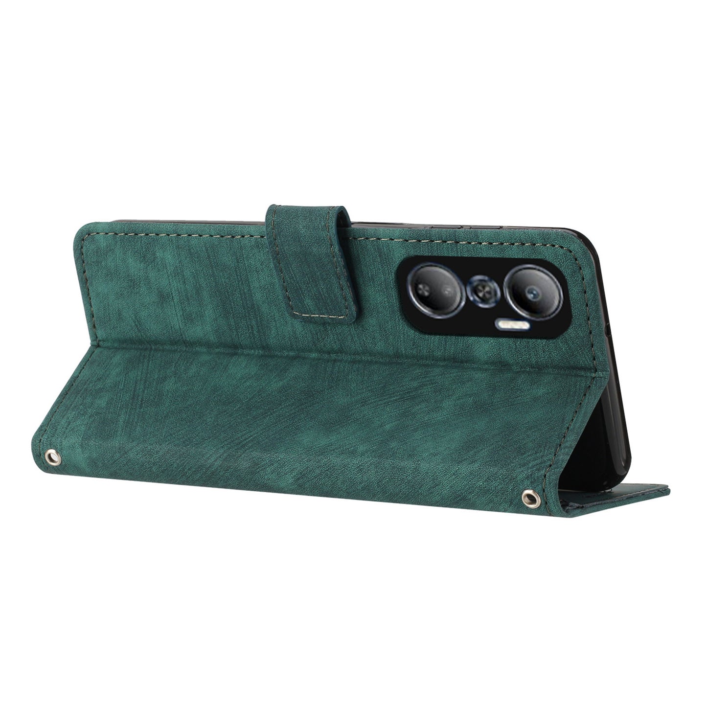 For Infinix Hot 20 4G Skin-touch Leather Phone Case Lines Imprinted Cover with Stand Wallet