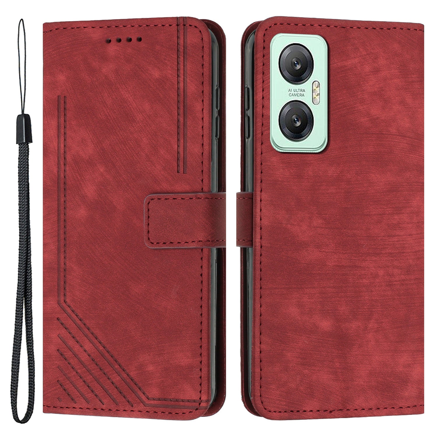 For Infinix Hot 20 5G Lines Imprinted Phone Case Leather Stand Skin-touch Wallet Cover