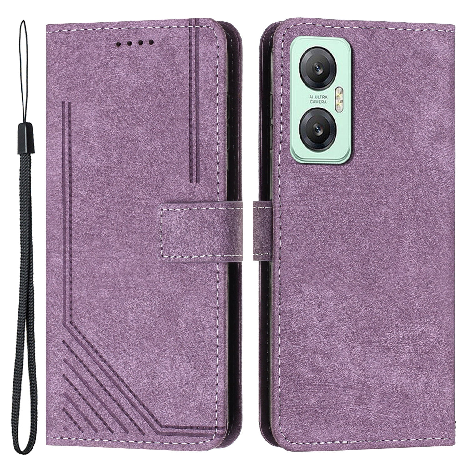For Infinix Hot 20 5G Lines Imprinted Phone Case Leather Stand Skin-touch Wallet Cover