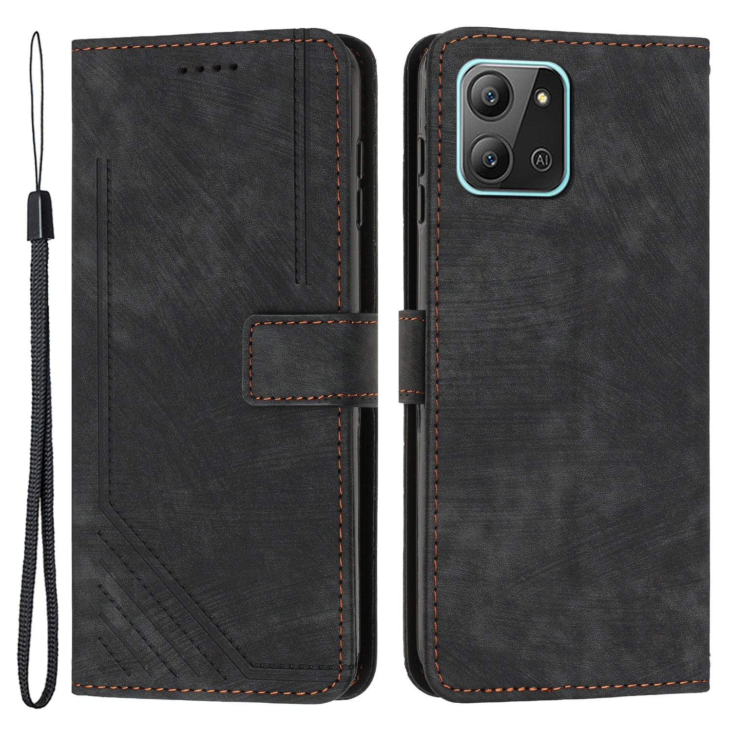 For Infinix Hot 11 2022 4G Leather Phone Cover Wallet Stand Skin-touch Lines Imprinted Case