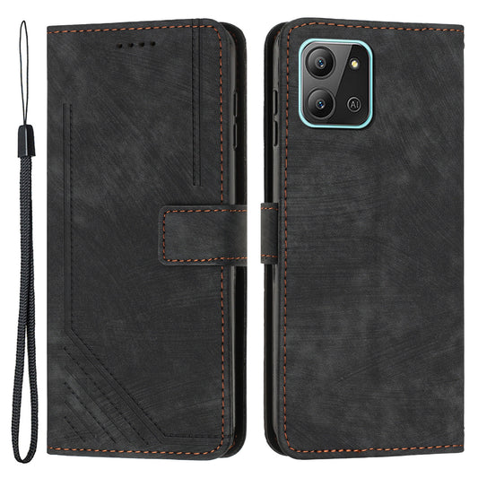 For Infinix Hot 11 2022 4G Leather Phone Cover Wallet Stand Skin-touch Lines Imprinted Case