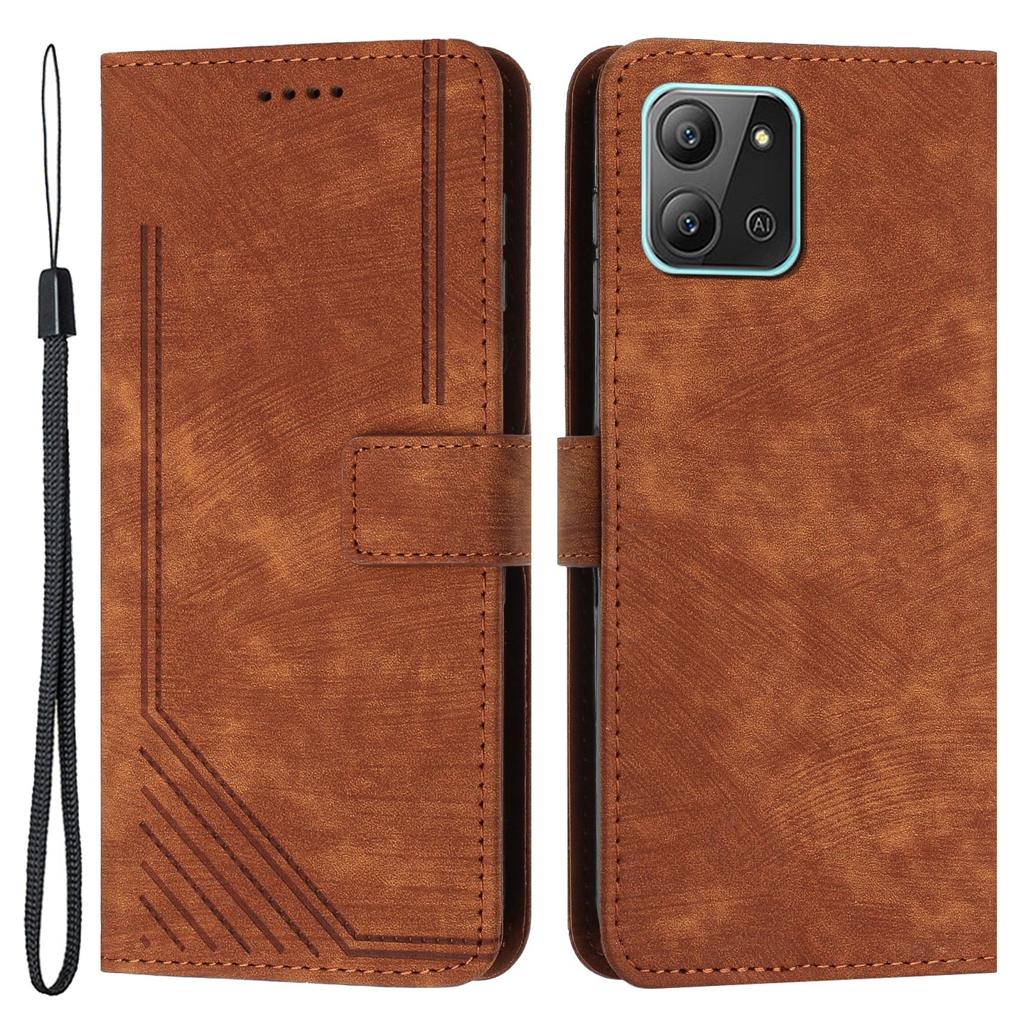 For Infinix Hot 11 2022 4G Leather Phone Cover Wallet Stand Skin-touch Lines Imprinted Case