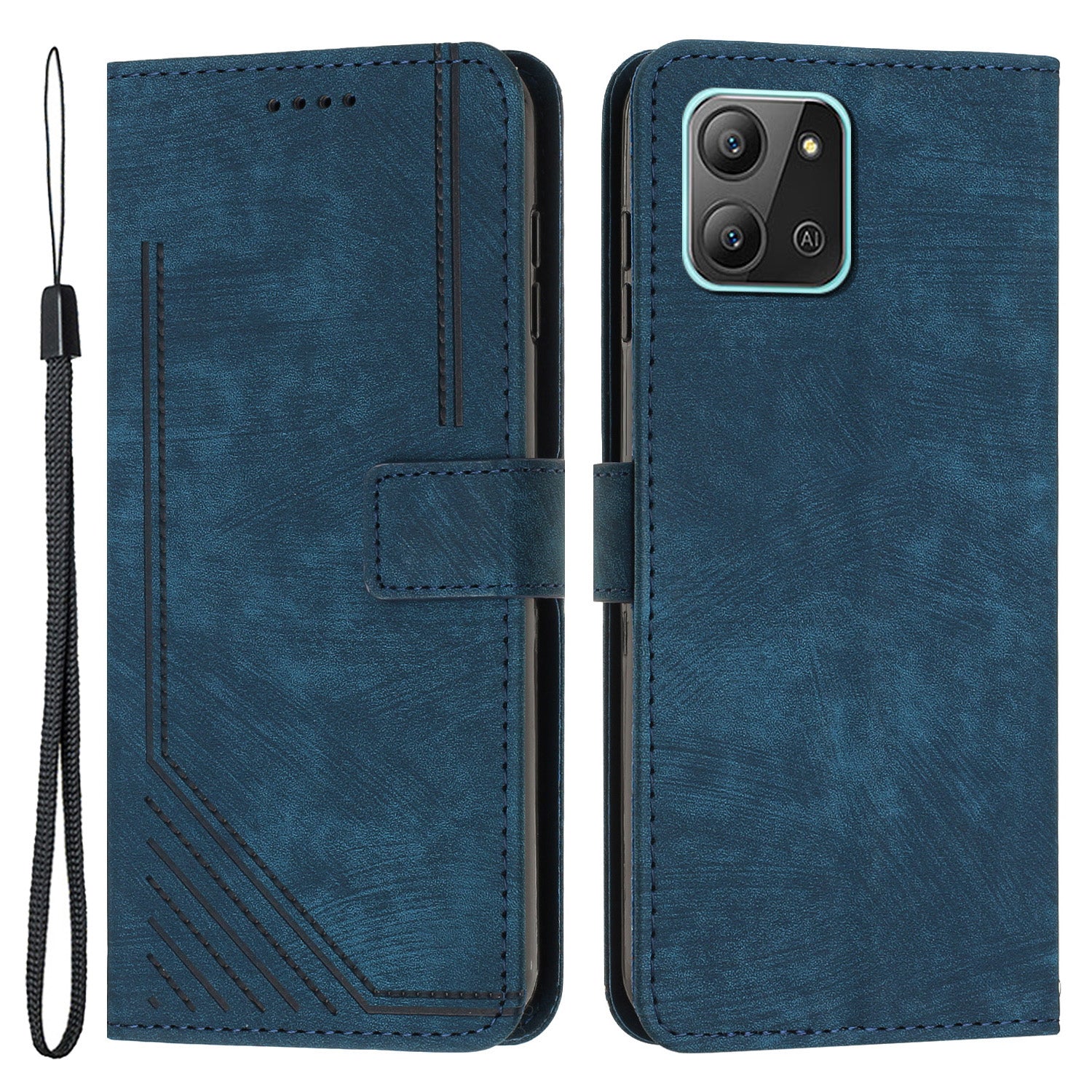 For Infinix Hot 11 2022 4G Leather Phone Cover Wallet Stand Skin-touch Lines Imprinted Case