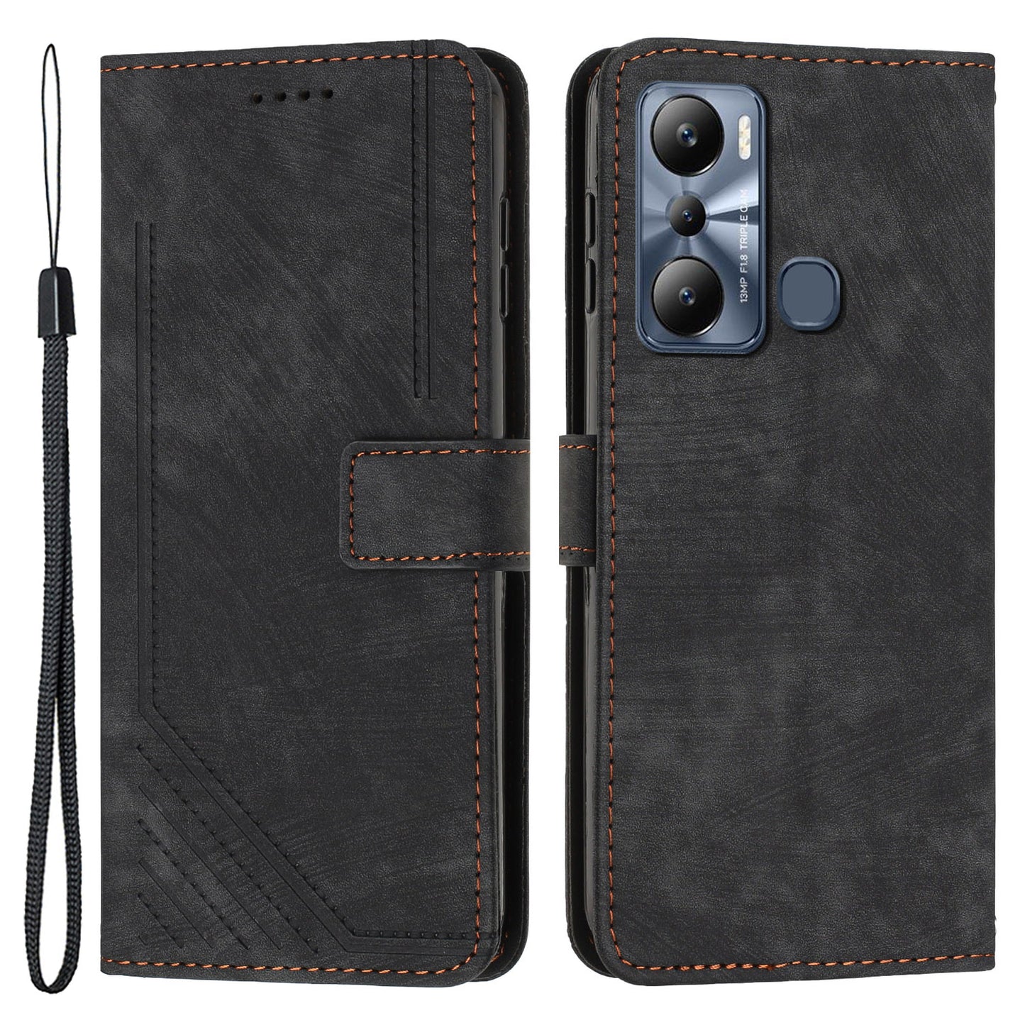 For Infinix Hot 20 Play 4G PU Leather Wallet Case Lines Imprinted Stand Skin-touch Phone Cover