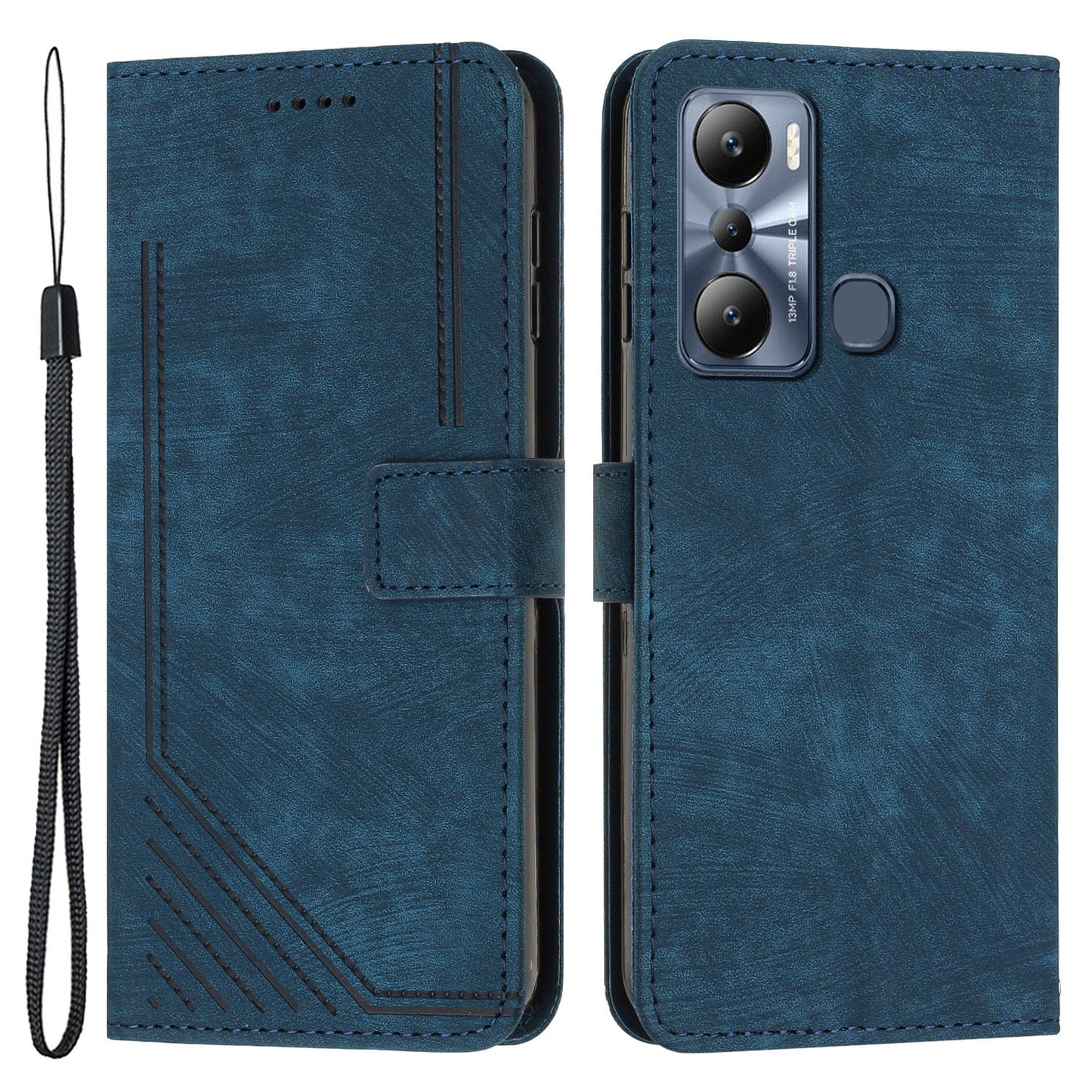 For Infinix Hot 20 Play 4G PU Leather Wallet Case Lines Imprinted Stand Skin-touch Phone Cover