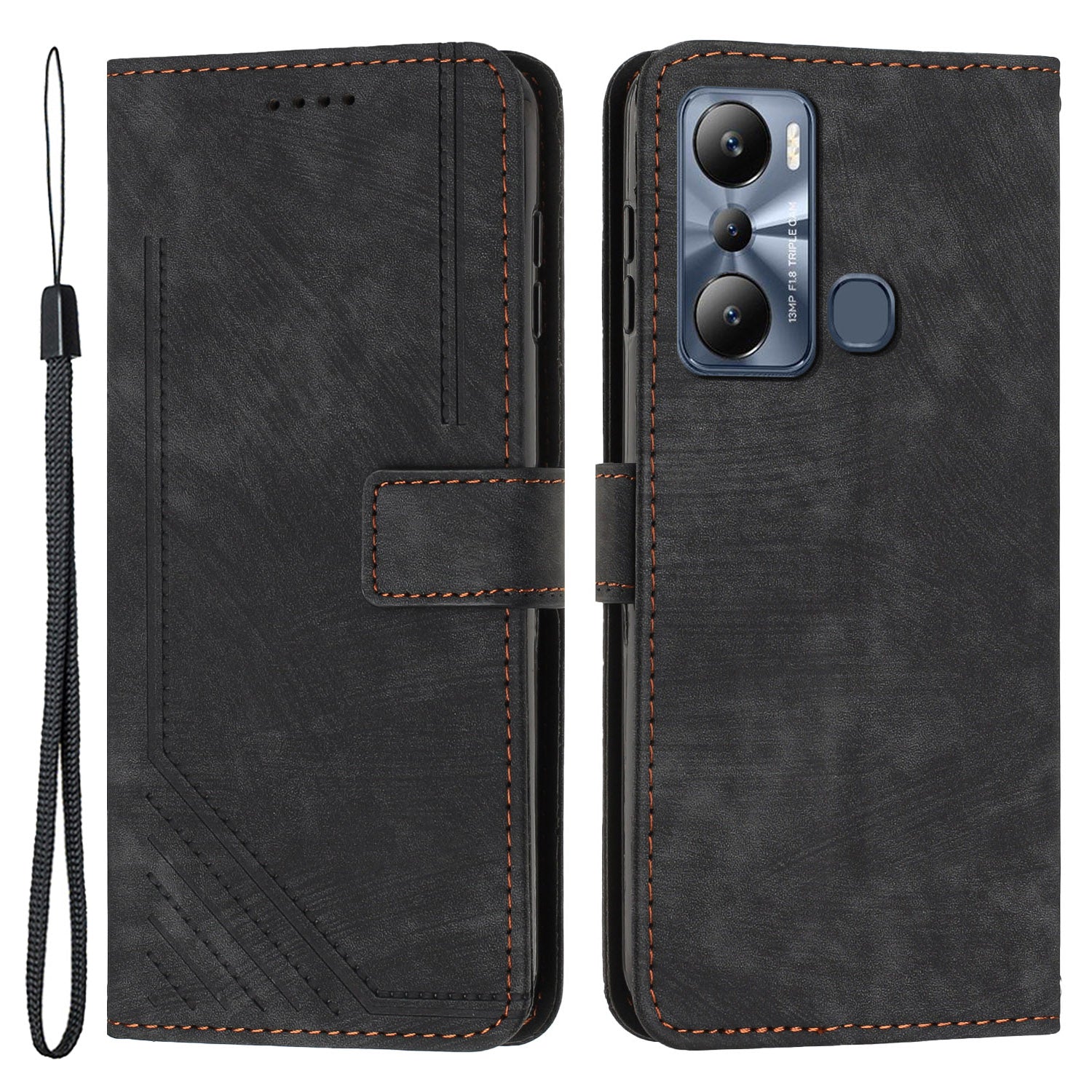 For Infinix Hot 20i 4G Stand PU Leather Case Skin-touch Lines Imprinted Phone Wallet Cover