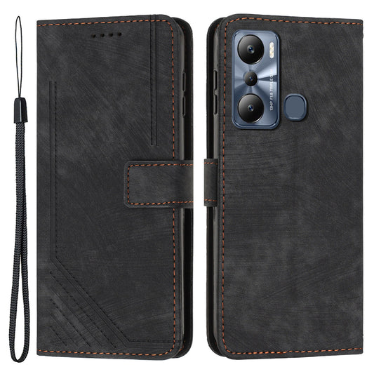 For Infinix Hot 20i 4G Stand PU Leather Case Skin-touch Lines Imprinted Phone Wallet Cover