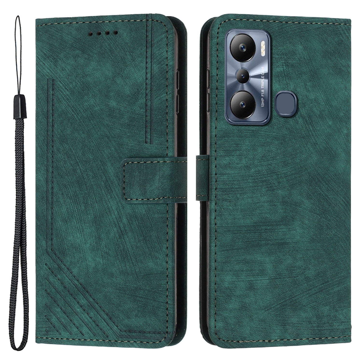 For Infinix Hot 20i 4G Stand PU Leather Case Skin-touch Lines Imprinted Phone Wallet Cover