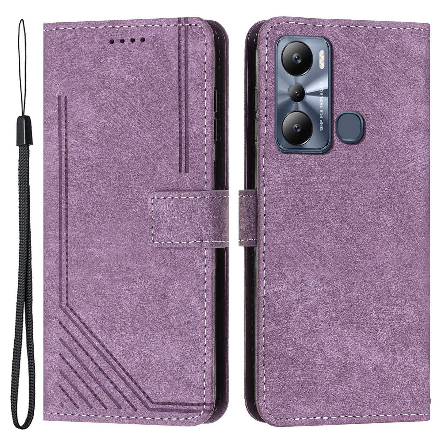 For Infinix Hot 20i 4G Stand PU Leather Case Skin-touch Lines Imprinted Phone Wallet Cover