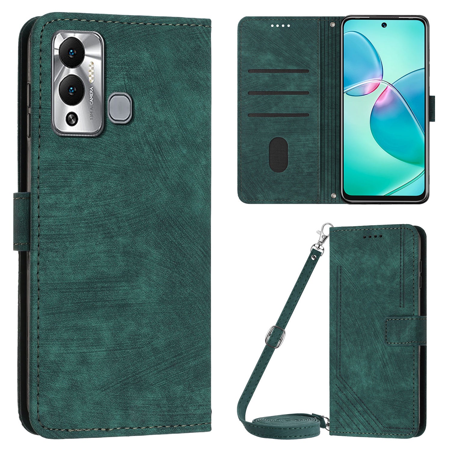 Flip Shell for Infinix Hot 12 Play 4G PU Leather Phone Case Lines Imprinted Stand Wallet Cover