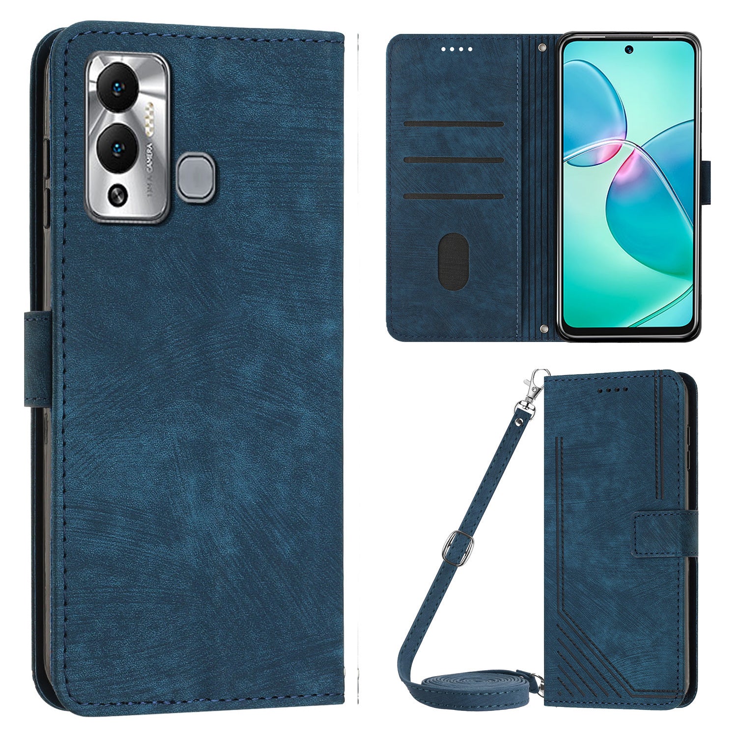 Flip Shell for Infinix Hot 12 Play 4G PU Leather Phone Case Lines Imprinted Stand Wallet Cover