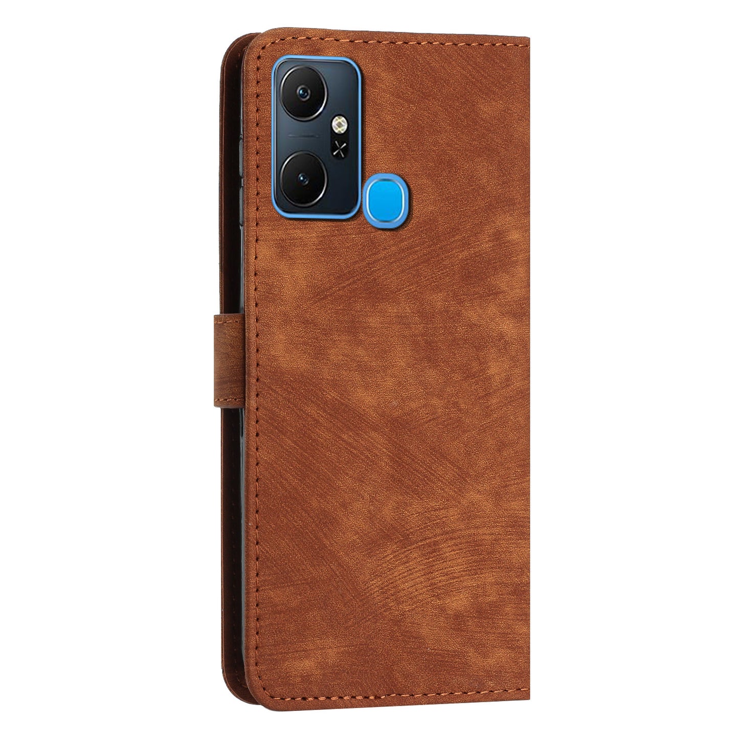 For Infinix Smart 6 Plus (India) 4G Leather Case Stand Wallet Lines Imprinted Skin-touch Phone Cover