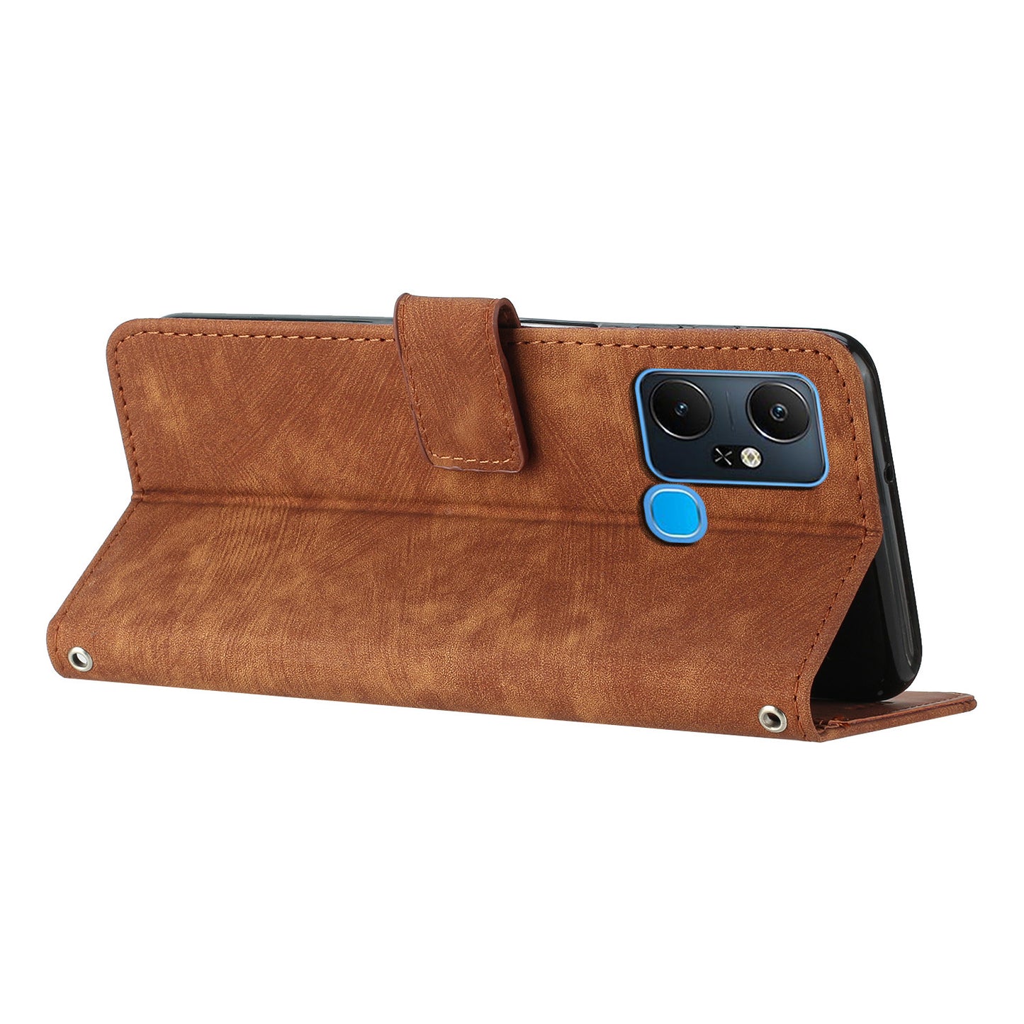 For Infinix Smart 6 Plus (India) 4G Leather Case Stand Wallet Lines Imprinted Skin-touch Phone Cover