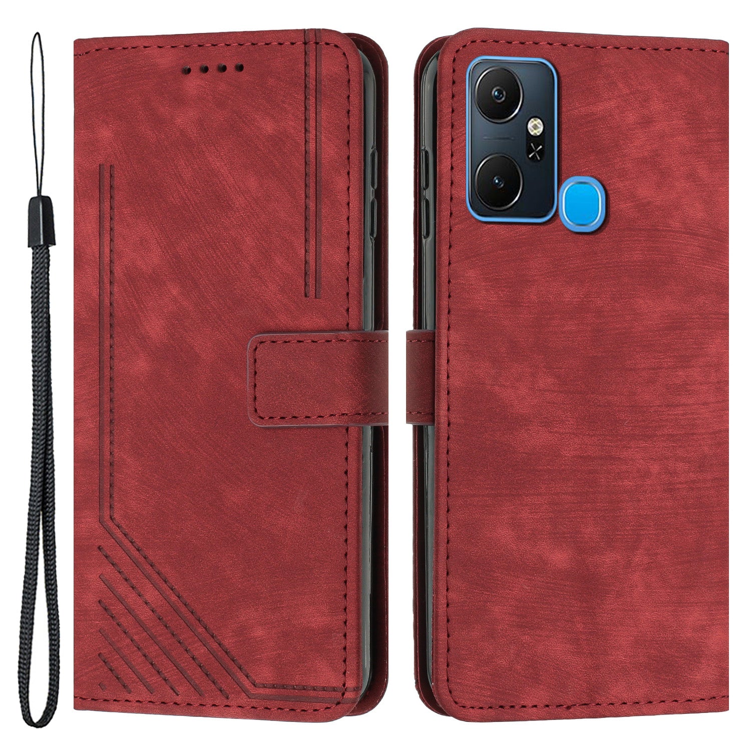 For Infinix Smart 6 Plus (India) 4G Leather Case Stand Wallet Lines Imprinted Skin-touch Phone Cover