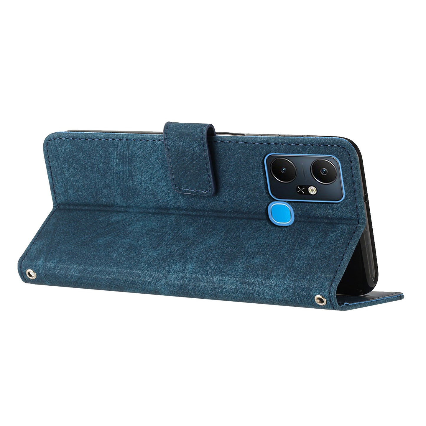 For Infinix Smart 6 Plus (India) 4G Leather Case Stand Wallet Lines Imprinted Skin-touch Phone Cover