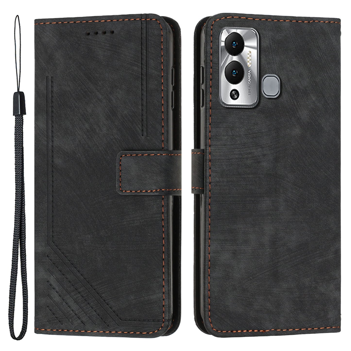 For Infinix Hot 12 Play 4G Skin-touch Wallet Phone Case Lines Imprinted Leather Stand Cover