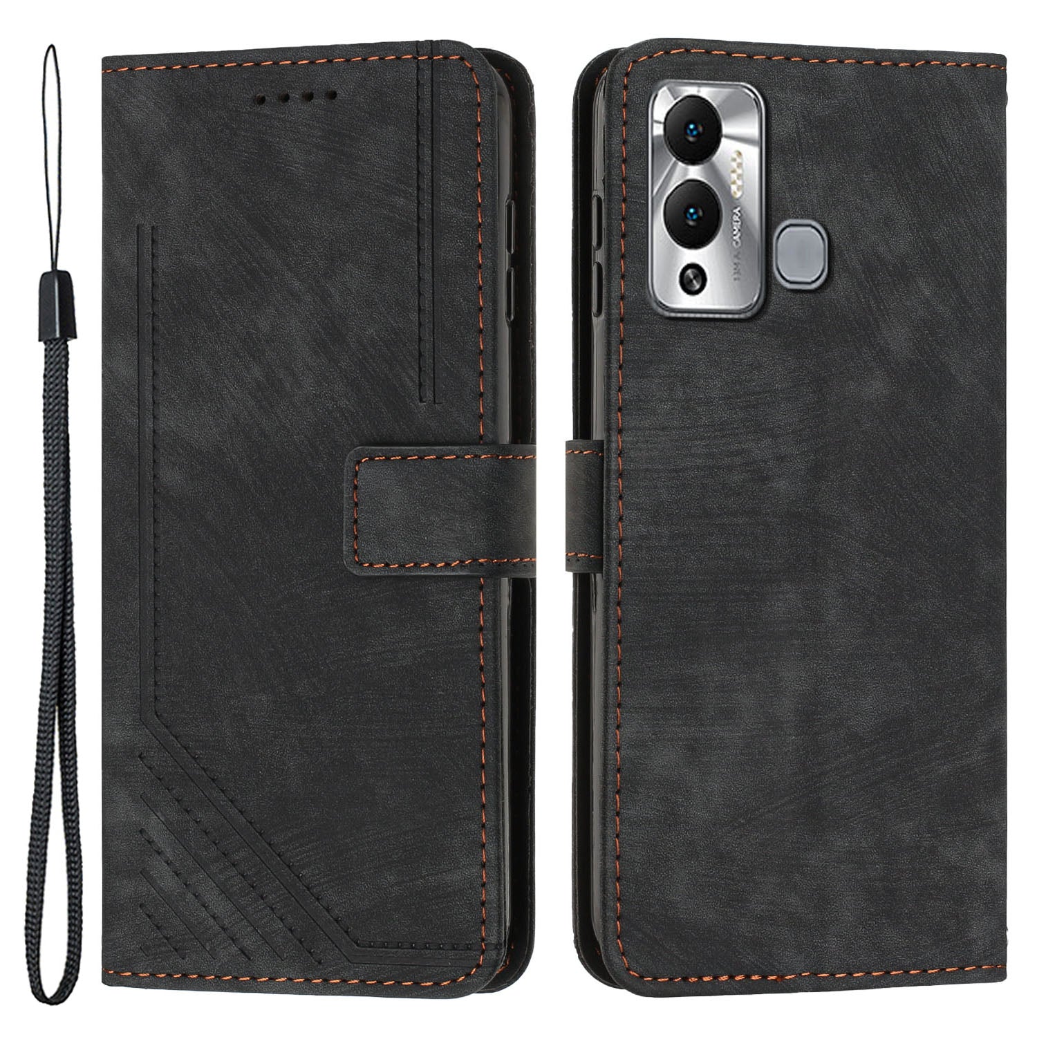 For Infinix Hot 12 Play 4G Skin-touch Wallet Phone Case Lines Imprinted Leather Stand Cover