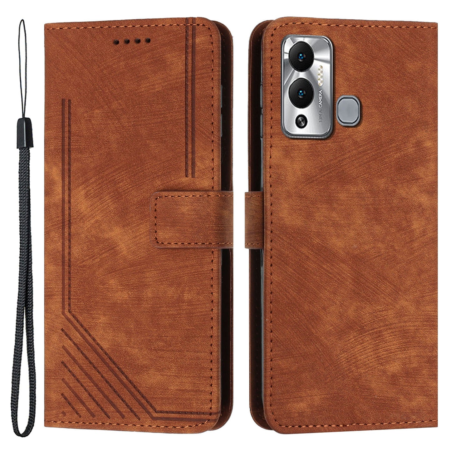 For Infinix Hot 12 Play 4G Skin-touch Wallet Phone Case Lines Imprinted Leather Stand Cover
