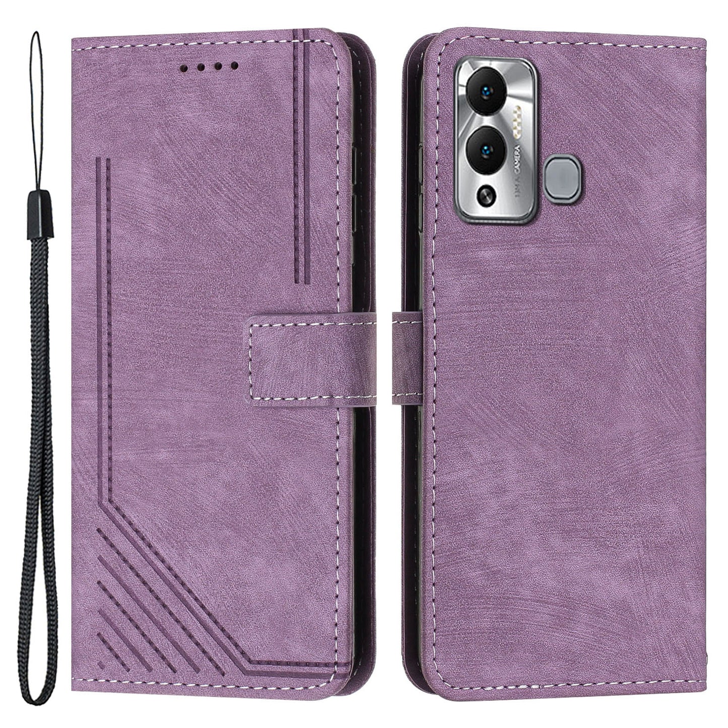 For Infinix Hot 12 Play 4G Skin-touch Wallet Phone Case Lines Imprinted Leather Stand Cover