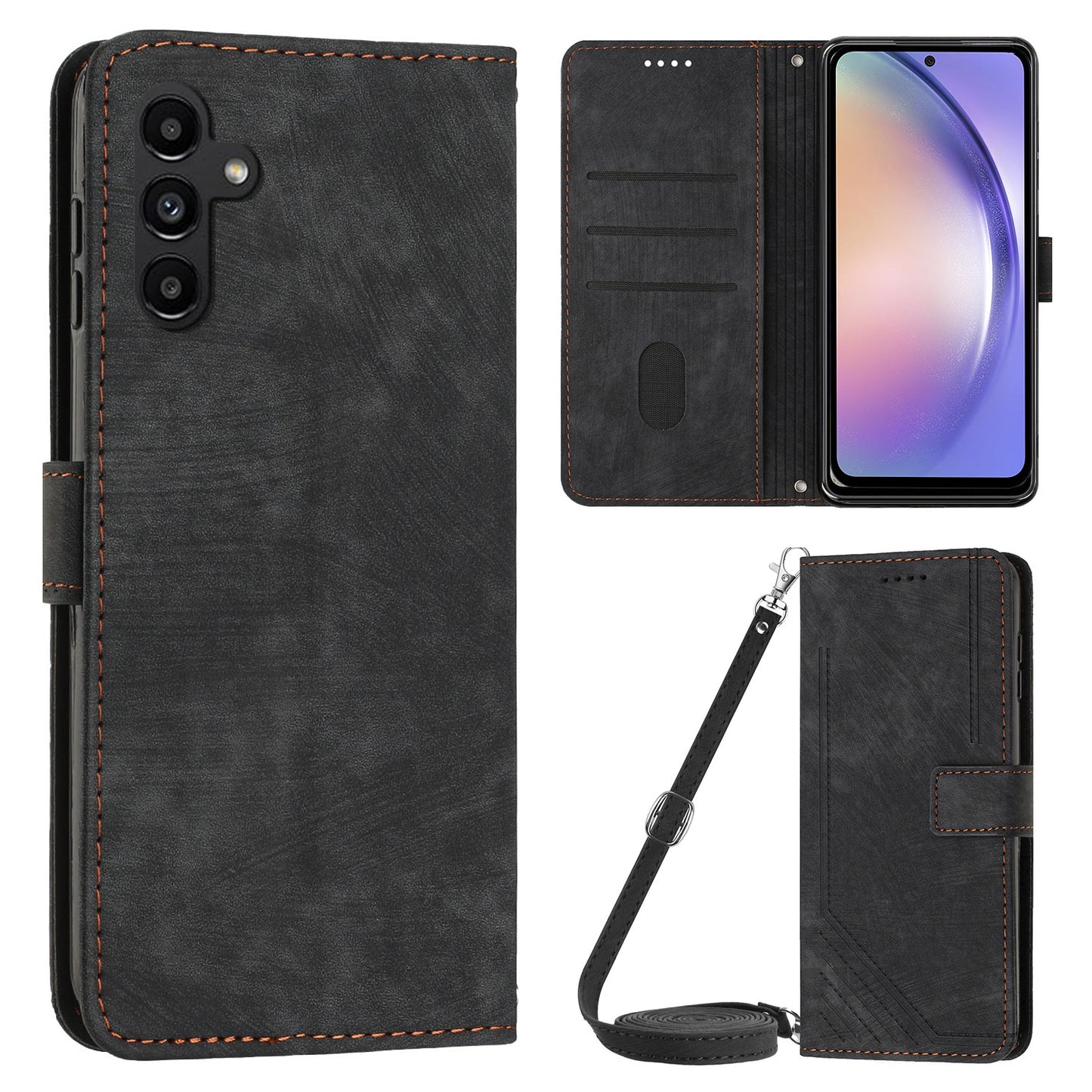 Lines Imprinted Phone Case for Samsung Galaxy A34 5G PU Leather Stand Flip Wallet Cover