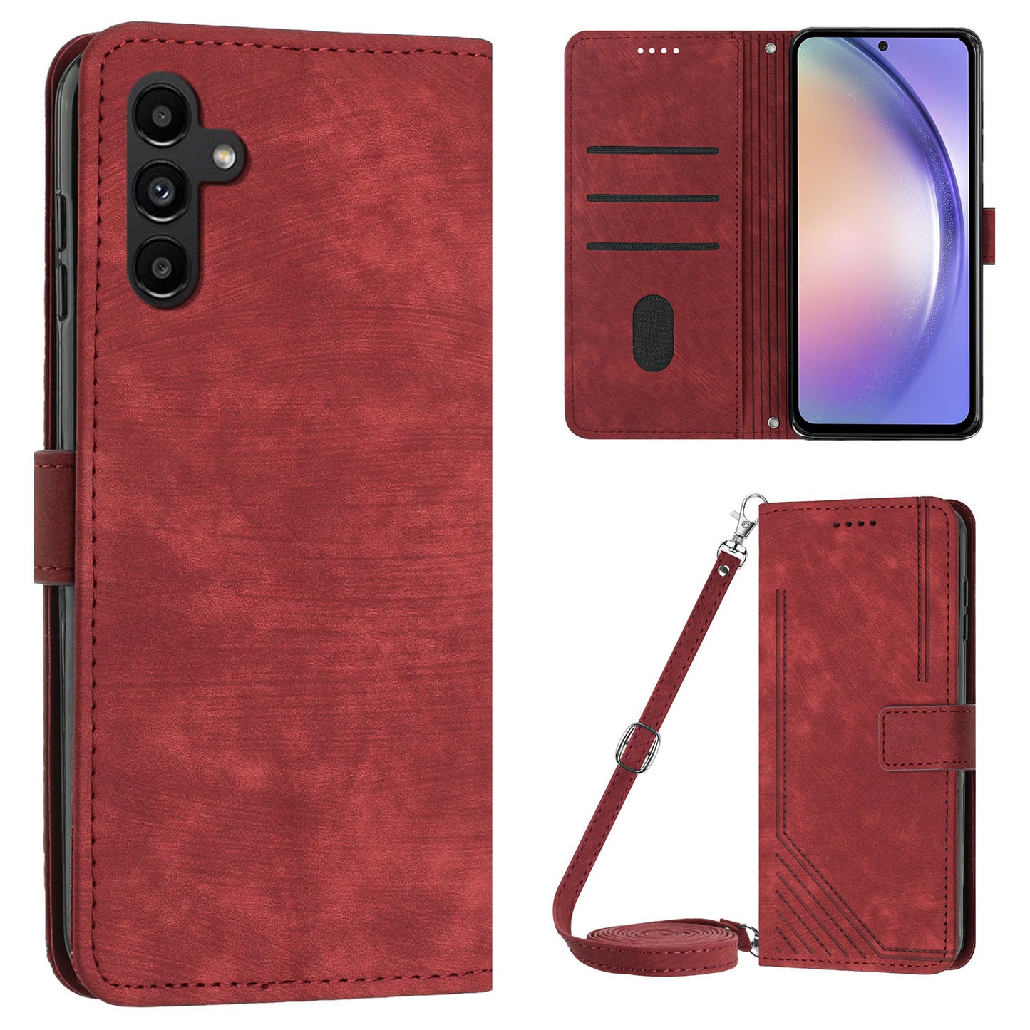 Phone Case for Samsung Galaxy A24 5G PU Leather Lines Imprinted Stand Flip Wallet Cover