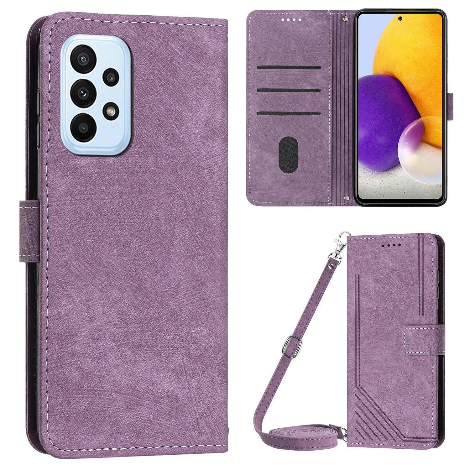 For Samsung Galaxy A73 5G Wallet Phone Case PU Leather Lines Imprinted Shell Stand Phone Cover