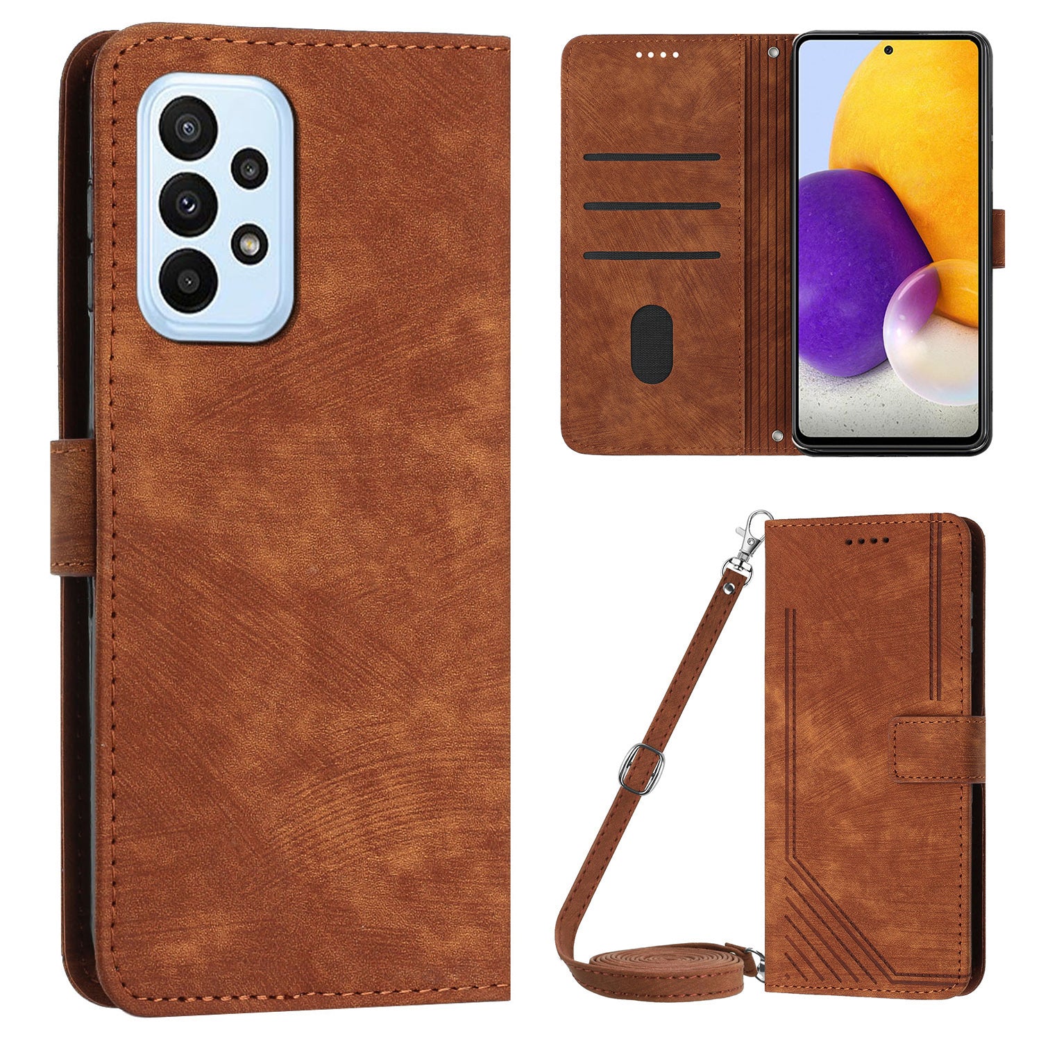 For Samsung Galaxy A73 5G Wallet Phone Case PU Leather Lines Imprinted Shell Stand Phone Cover