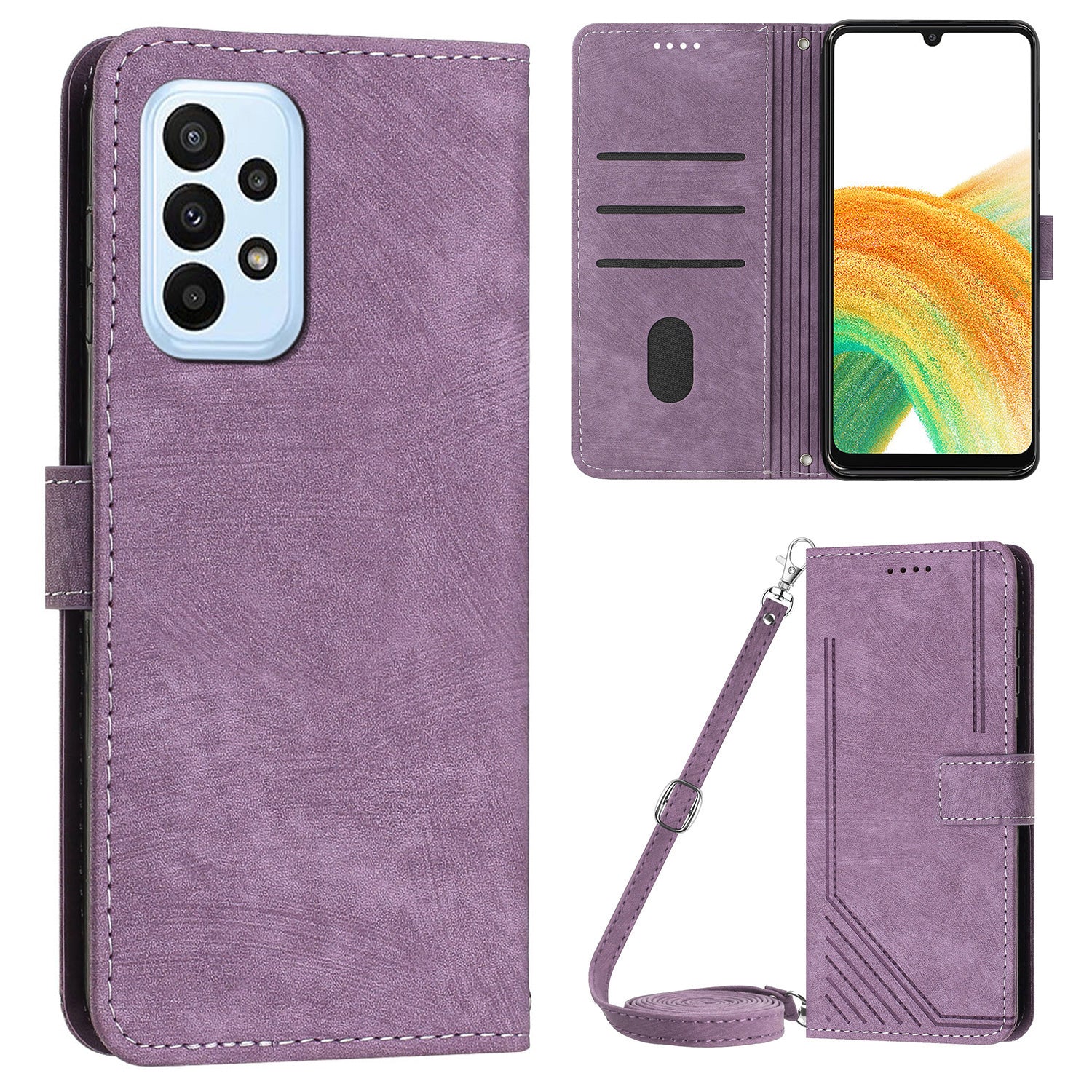 Skin-touch Feeling Wallet Case for Samsung Galaxy A33 5G , Lines Imprinted Stand PU Leather Phone Cover