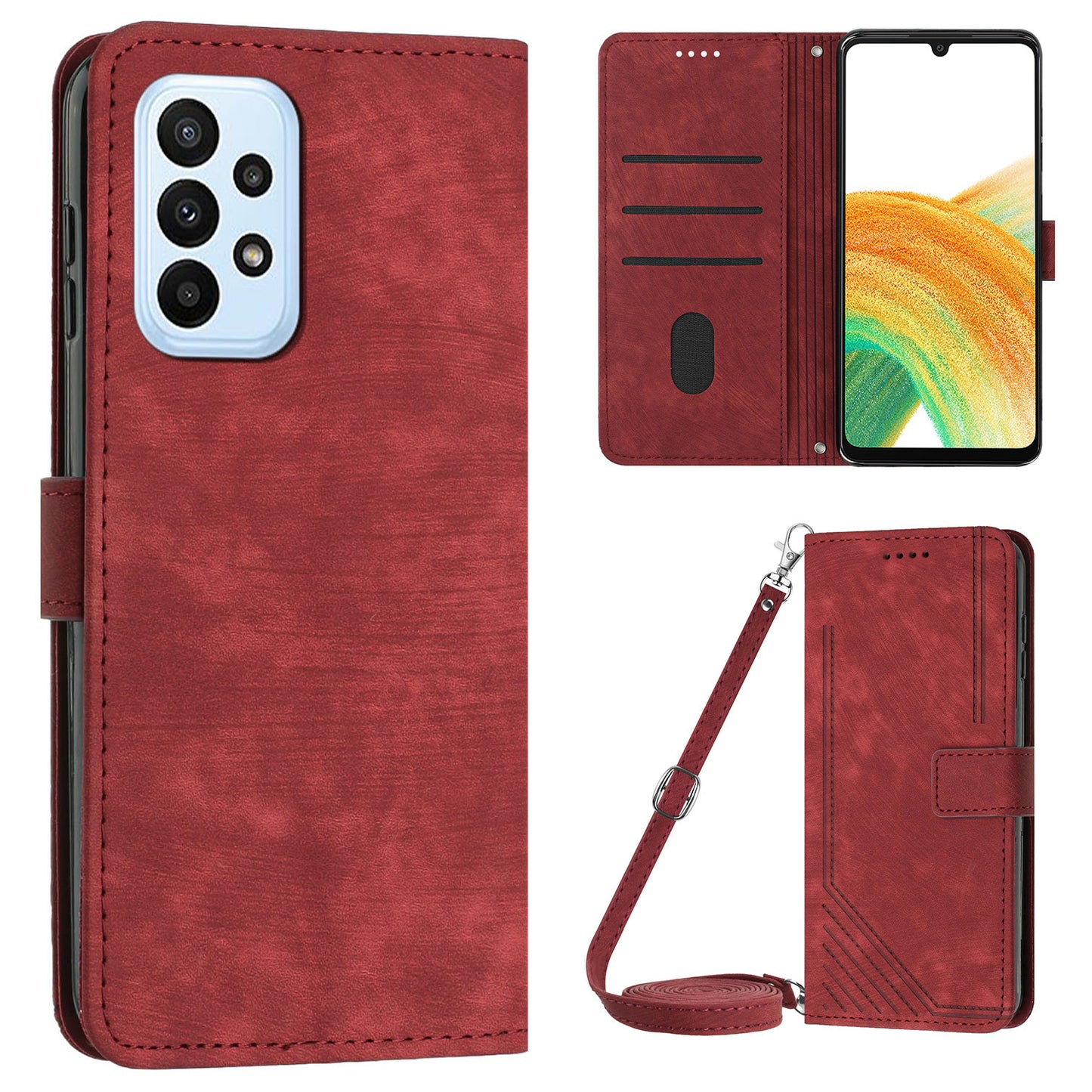 Skin-touch Feeling Wallet Case for Samsung Galaxy A33 5G , Lines Imprinted Stand PU Leather Phone Cover