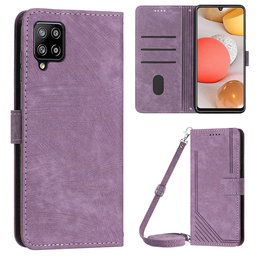 For Samsung Galaxy A42 5G / M42 5G Imprinted Lines Stand Phone Cover Wallet Case PU Leather Flip Shell