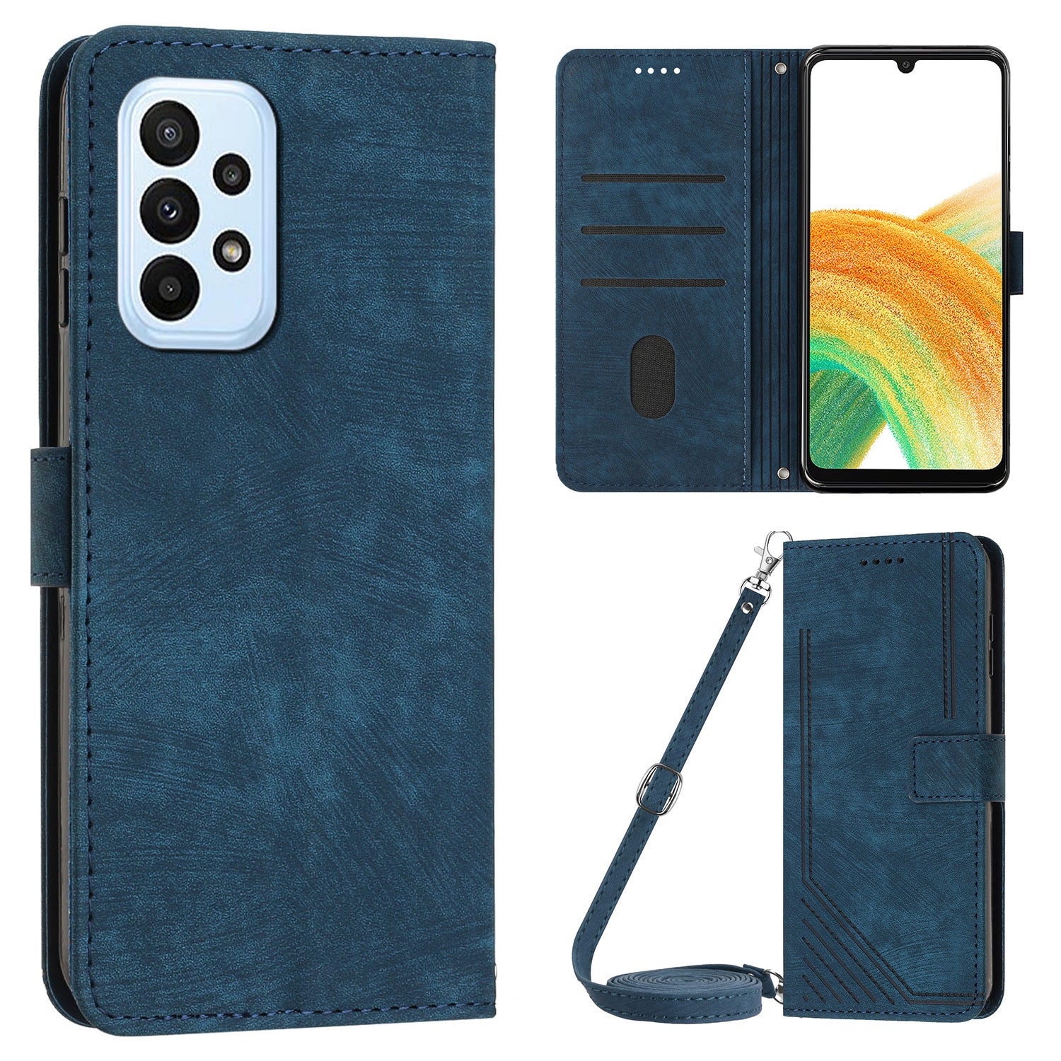 For Samsung Galaxy A53 5G Phone Case Wallet PU Leather Stand Lines Imprinted Skin-touch Cover